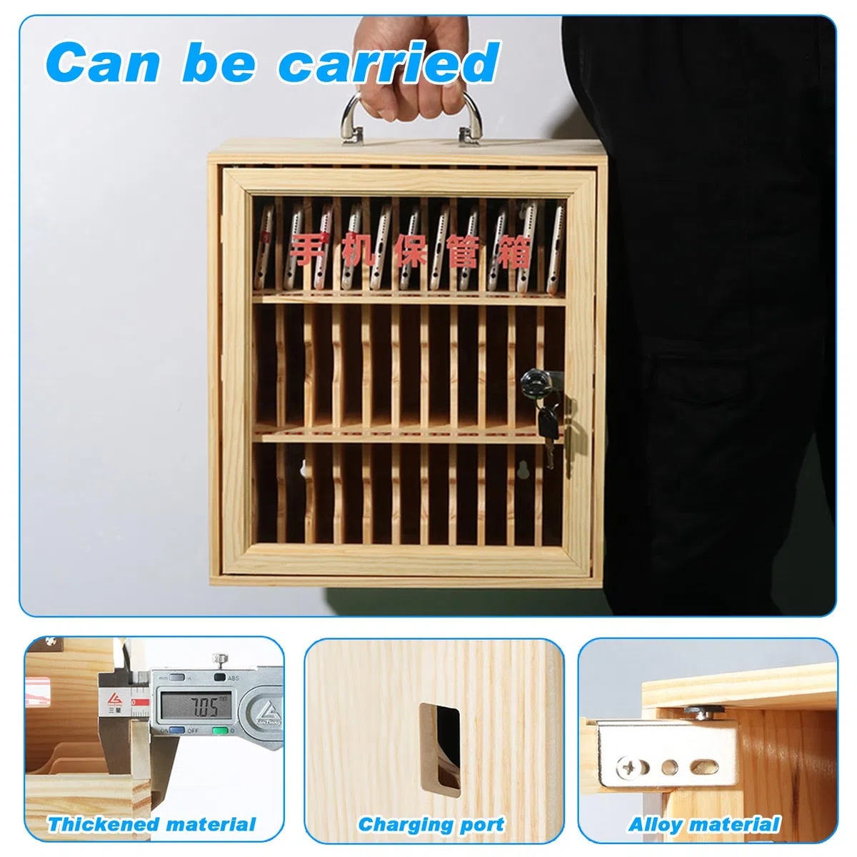 Handyaufbewahrung, Persönliche Aufbewahrungsbox Mit 12/15/20/25/30/40 Steckplätzen, Transparentes Handyschließfach Mit Schloss, Desktop-Handy-Aufbewahrungsschrank (Wood, 24 Slots)