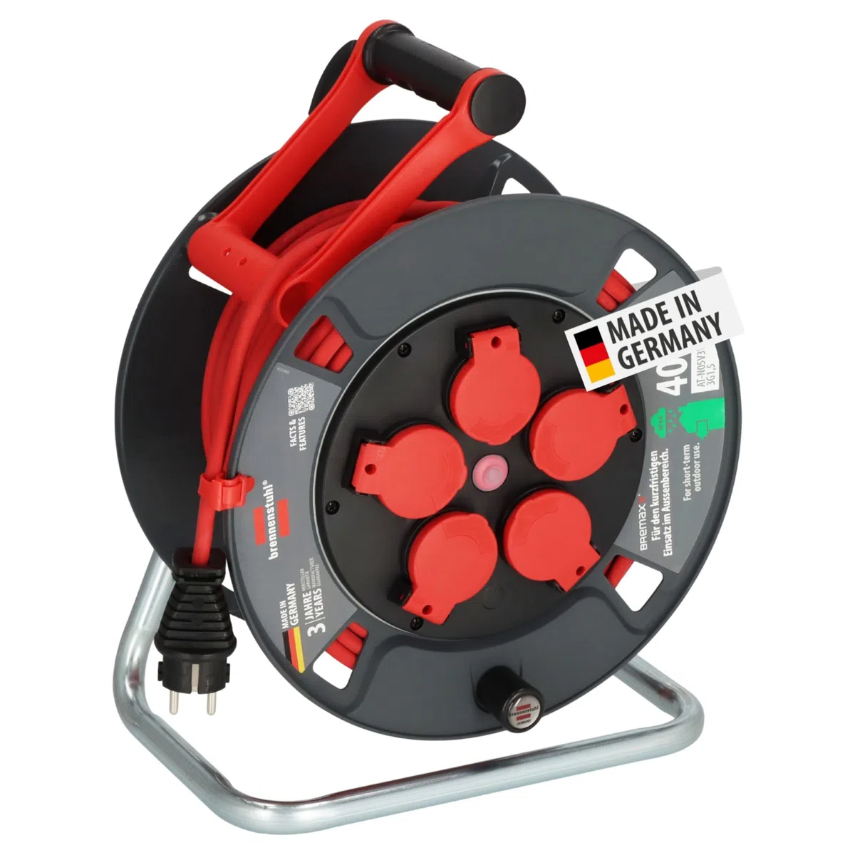 Brennenstuhl Kabeltrommel 300 KU 4110 40m outdoor IP44 (Made in Germany, 5 Schutzkontakt-Steckdosen, Überhitzungsschutz, kurzfristiger Einsatz im Außenbereich)