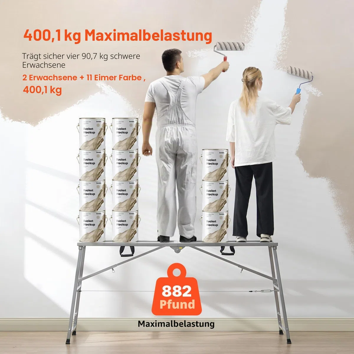 VEVOR Arbeitsplattform 900-1500 mm, zusammenklappbare Trittleiter aus legiertem Stahl, tragbare Arbeitsbühne, Tragkraft 400 kg, Trittbank Hocker zum Malen von Trockenbauwänden, Reinigen, Waschen