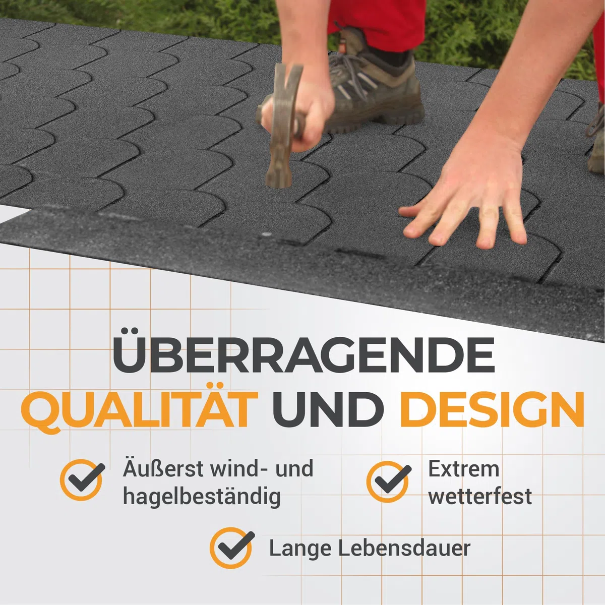 DEMMELHUBER Bitumen Dachschindeln Biberschwanz Schindeln, 21 Stück | Bitumendachschindeln wetterfest für Gartenhaus Carport Alternative zu Metall-Dachplatten Schwarz, Dachpappe, Biberschindeln