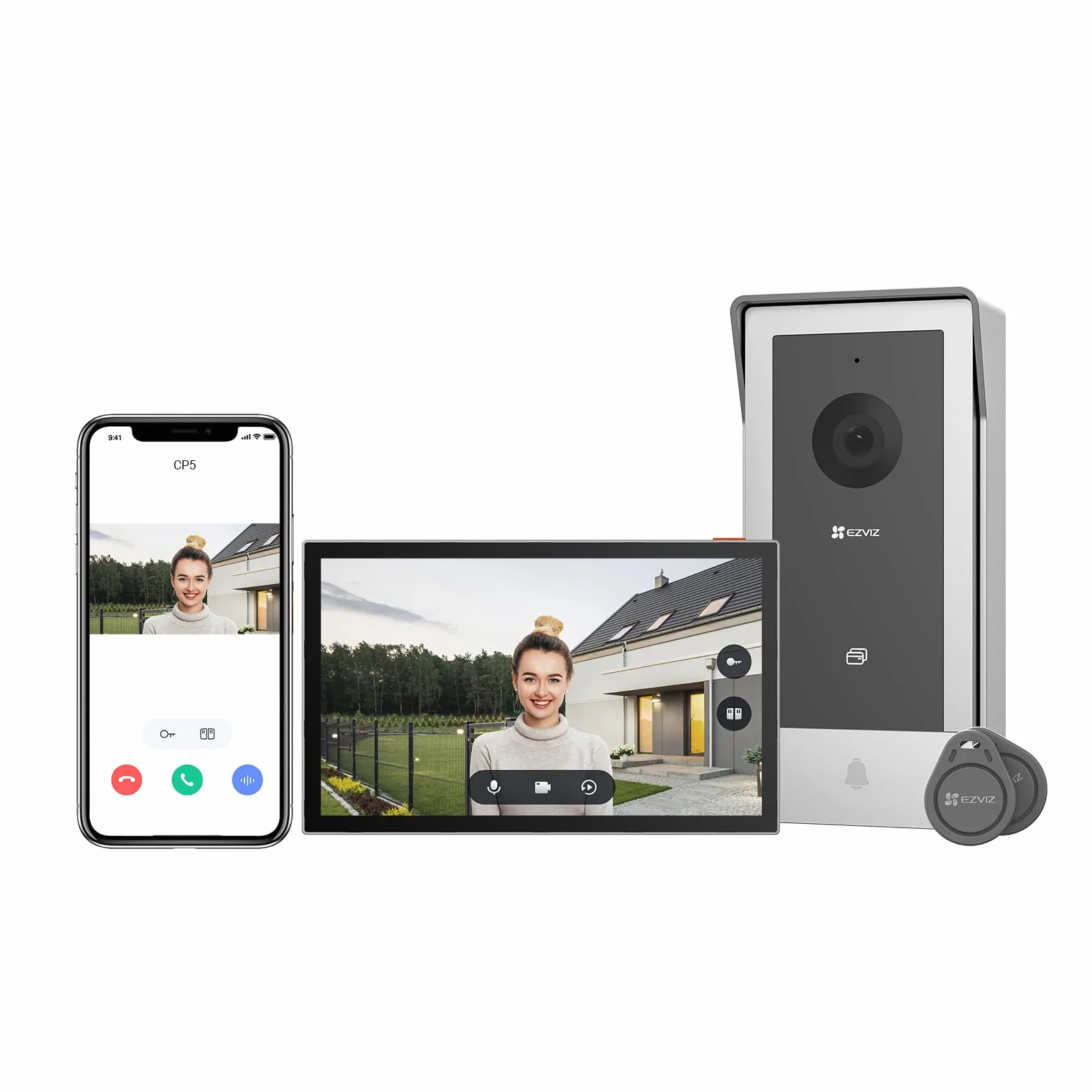 EZVIZ Video-Türsprechanlage, WiFi Türklingel mit 7" Farb-Touchscreen, 1080p Nachtsicht und Zwei-Wege-Audio, Gegensprechanlage mit Fernentriegelung, Dualband-WLAN, schlankes Design, CP5
