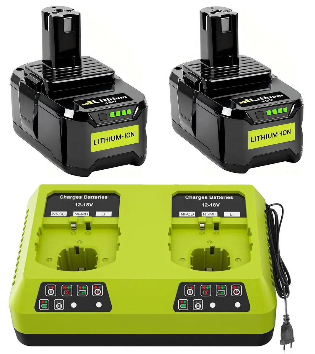 2 Pack 18V 8.0Ah/8000mAh Lithium-Batterie und P117 ladegerät für Ryobi P108 akku One+, Li-ION-Ersatzbatterie und Ladegerät für Ryobi 18V One+ P107 P108 P104 P105 P102 P103 Werkzeuge