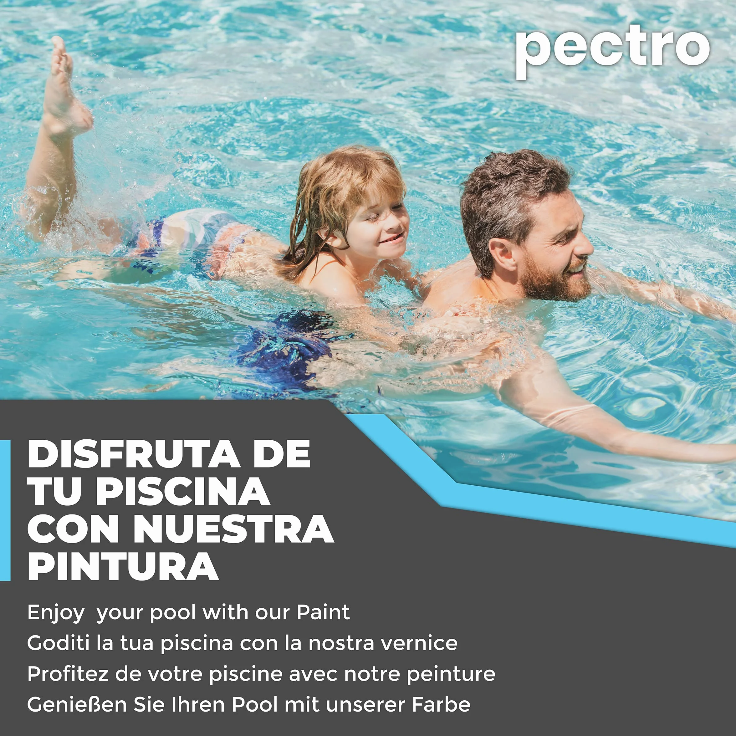 PECTRO Schwimmbadfarbe für Becken 4L - Beton Poolfarbe für Zement - Verhindert Algenbildung - Schwimmbeckenfarbe (Ozeanblaue)