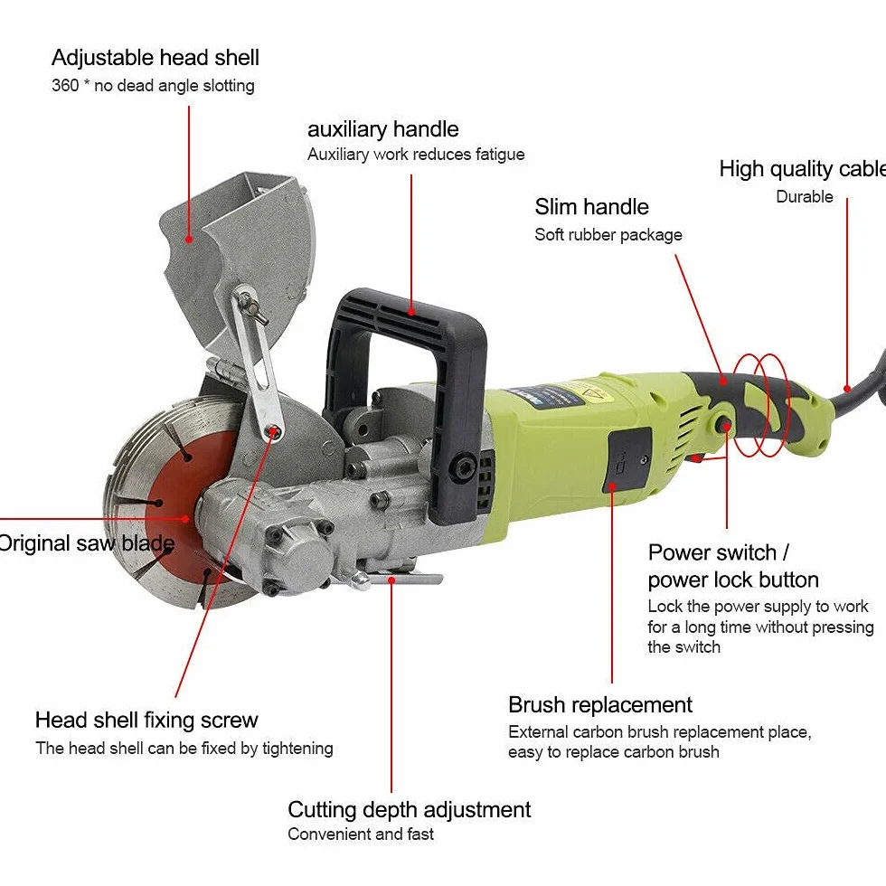 Schlitzfräse Mauernutfräse 4000W 7500r/min Mauerschlitzfräse Nutfräse Wandfräse Betonwand Schneiden Maschine mit Sägeblatt, Wasserpumpe, Elektrische Wand Chaser zum Schneiden von Marmor, Granit, Beton