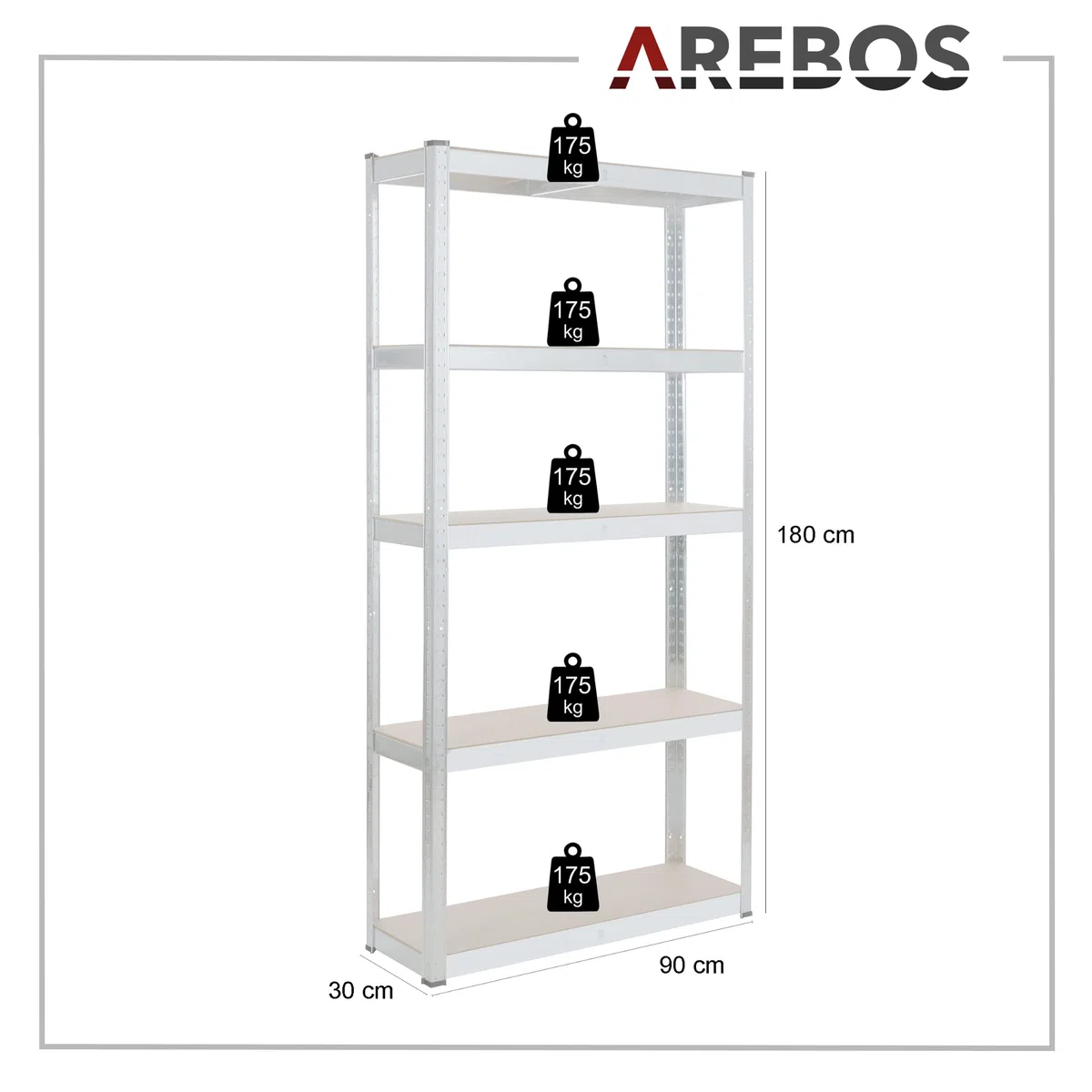 Arebos Schwerlastregal 2er Set | 180x90x30cm | 875kg Tragkraft | 5 MDF-Platten | Einfache Montage durch Stecksystem Regal Lagerregal Kellerregal Steckregal Werkstattregal | verzinkt