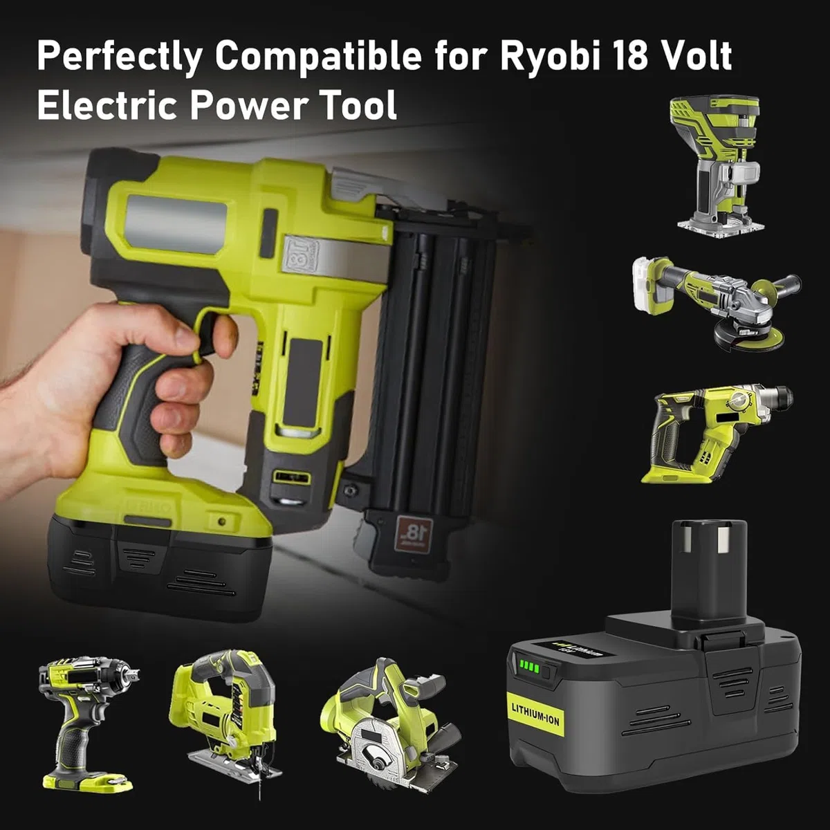 2 Pack 18V 8.0Ah/8000mAh Lithium-Batterie und P117 ladegerät für Ryobi P108 akku One+, Li-ION-Ersatzbatterie und Ladegerät für Ryobi 18V One+ P107 P108 P104 P105 P102 P103 Werkzeuge