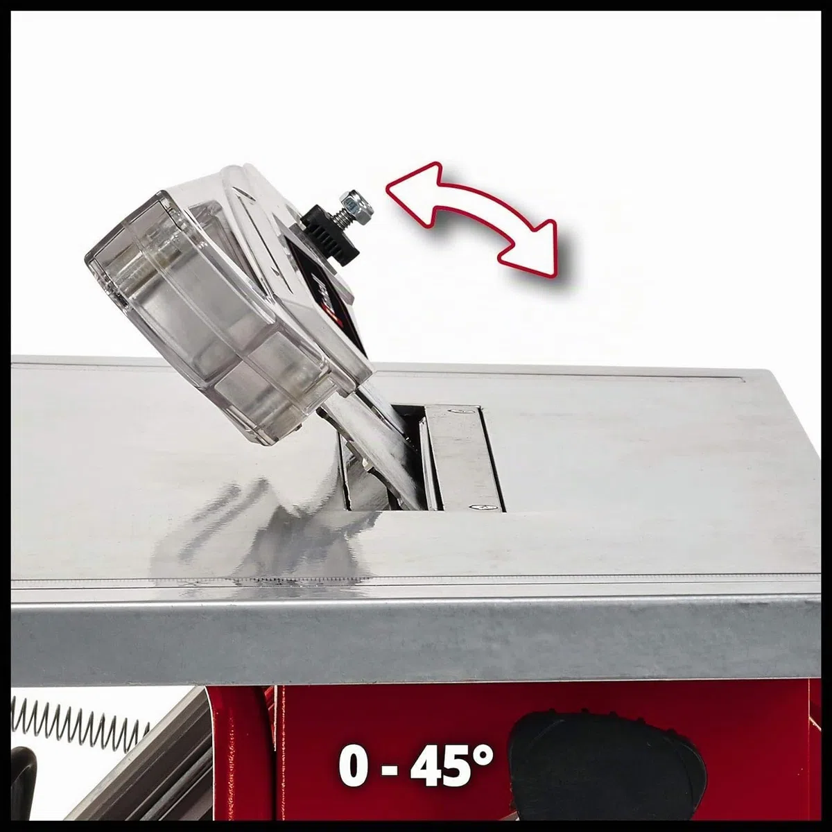Die Einhell Tischkreissäge TC-TS 200 (800 W, 45 mm Schnitthöhe, Ø 200 mm Sägeblatt, Winkelanschlag, Sägeblattneigung, Schiebestock)