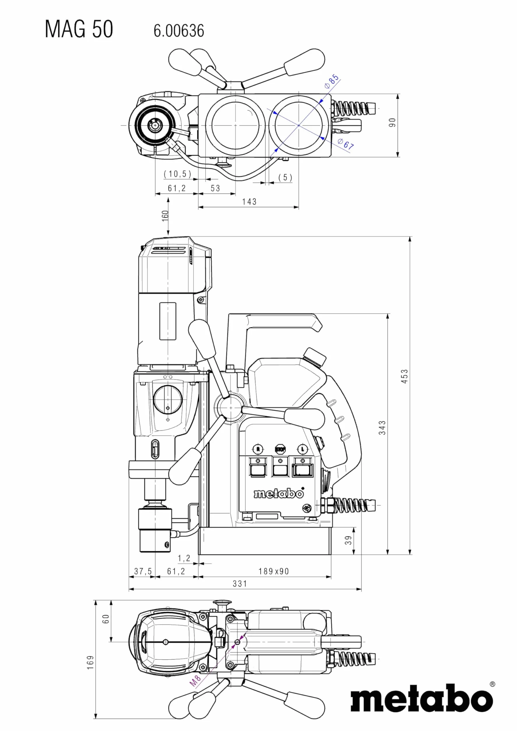 metabo Magnetkernbohrmaschine MAG 50, 1200 W Kernbohrer, 50 mm Bohrtiefe | Stationäre Bohrmaschine mit 90 Nm, VTC-Elektronik, 2-Gang-Getriebe, MK 2 Werkzeugaufnahme & Transportkoffer, 12.7 kg