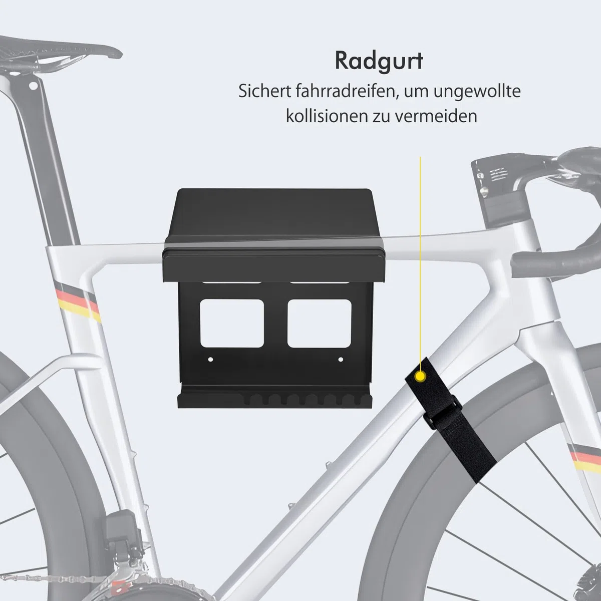 Mimoke Indoor Fahrrad Wandhalterung Garagen Wandmontierter Fahrradständer für Fahrräder mit Regalhaken, Kompaktes Robustes Design, Schutzpolster, Zusätzlicher Stauraum, Einfache Installation (Schwarz)