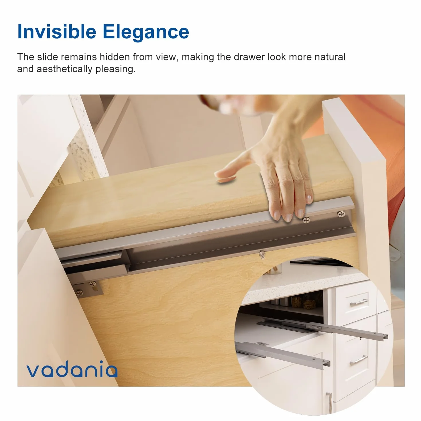 VADANIA Unterflurführung Bodenmontage, Soft Close, 40 kg Tragkraft, 3-facher Vollauszug, 450mm unsichtbare Schubladenführungen, 1 Paar