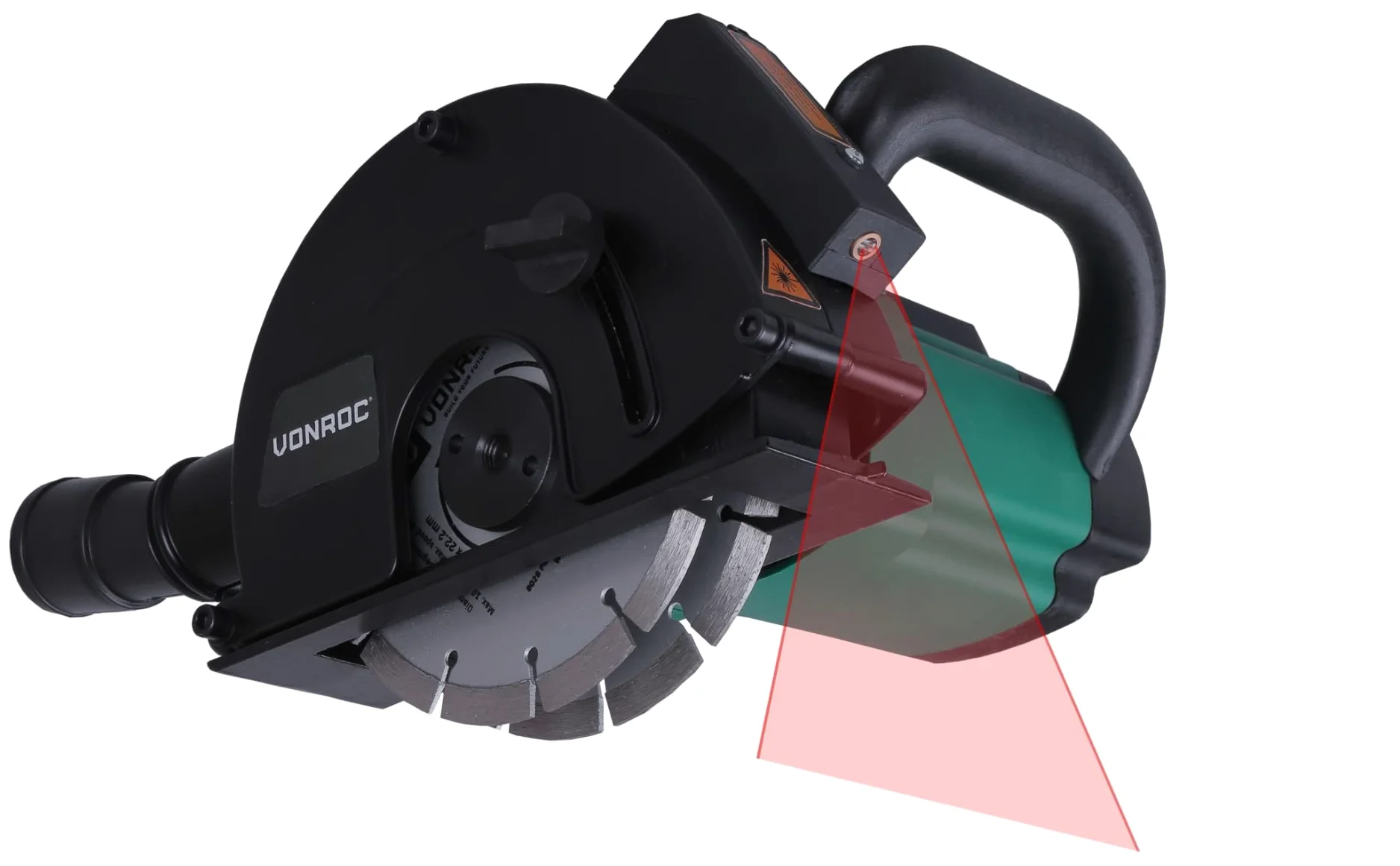 VONROC Mauernutfräse Schlitzfräse Laser mit Absaughaube - Mauerfräse 1700W - Schlitzmaschine für 150mm Kabelnut - Nutfräser, Fugenfräse inklusive 6 Diamantscheiben