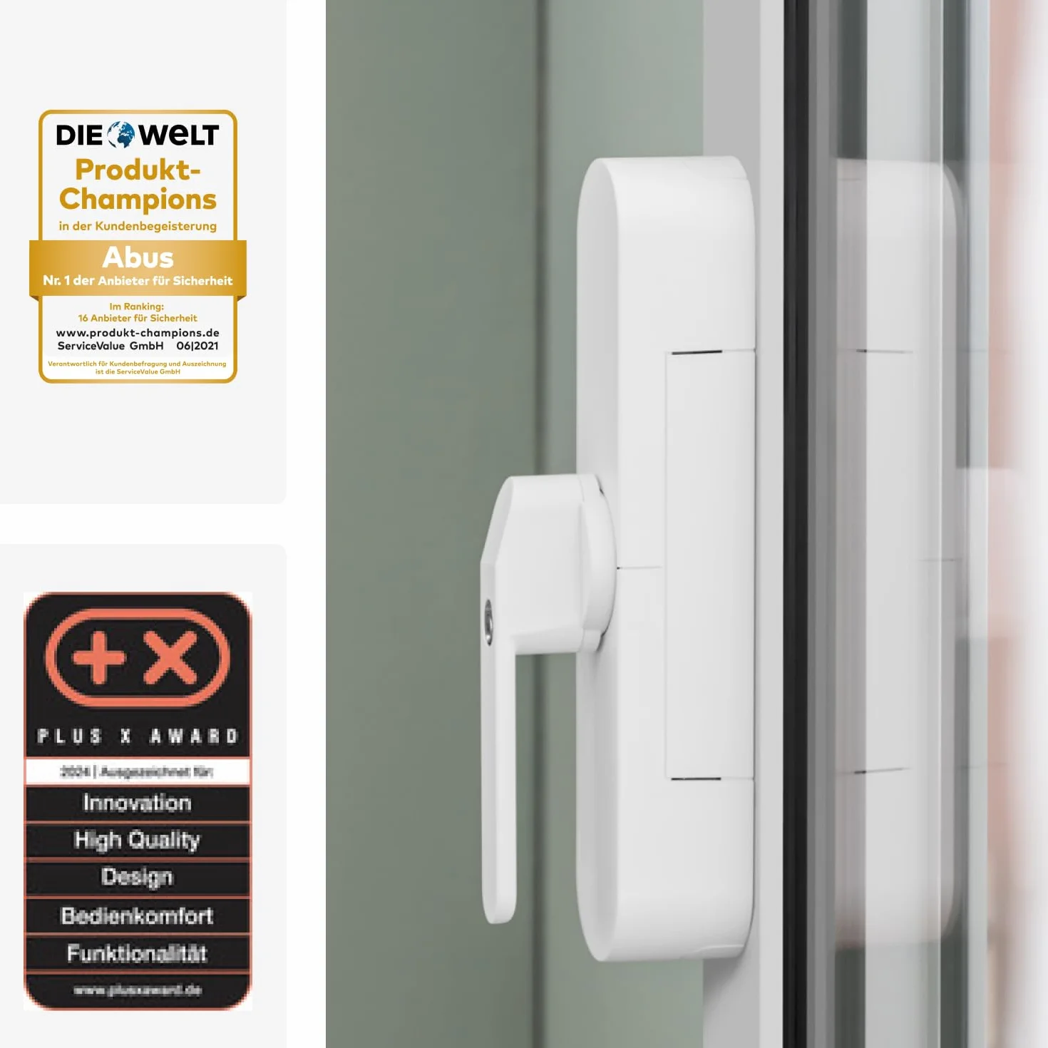 ABUS Fensterantrieb WINTECTO One – smarter Fenstergriff für Fenster, Balkon- und Terrassentür – mit Alarmfunktion – einfache Montage ohne Bohren – Weiß, gleichschließend (AL0145)
