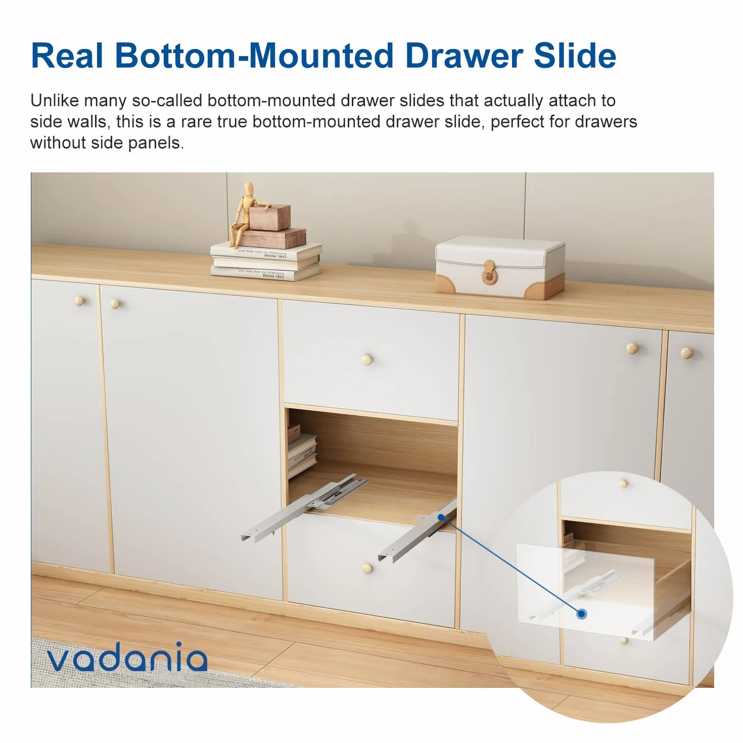 VADANIA Unterflurführung Bodenmontage, Soft Close, 40 kg Tragkraft, 3-facher Vollauszug, 450mm unsichtbare Schubladenführungen, 1 Paar