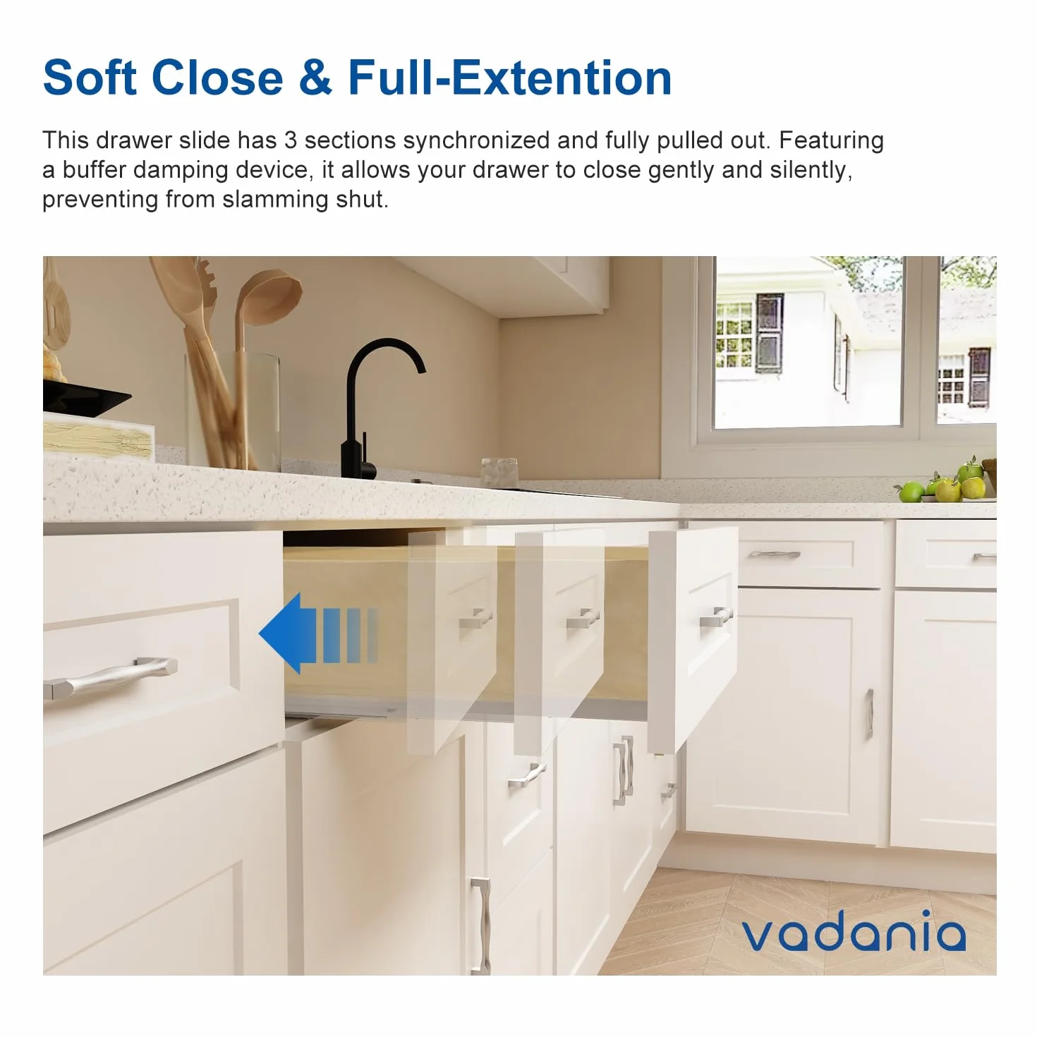 VADANIA Unterflurführung Bodenmontage, Soft Close, 40 kg Tragkraft, 3-facher Vollauszug, 450mm unsichtbare Schubladenführungen, 1 Paar