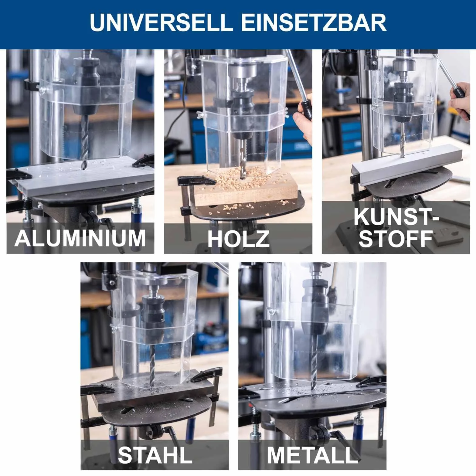 Scheppach Tischbohrmaschine TBM300Vario mit 80mm Bohrtiefe | Leistung 750W | Bohrfutter 1-16mm | Drehzahl 440–2580min-1 | Schnellspannbohrfuter, Digitaldisplay, Laser & LED | Holz, Kunststoff & Metall