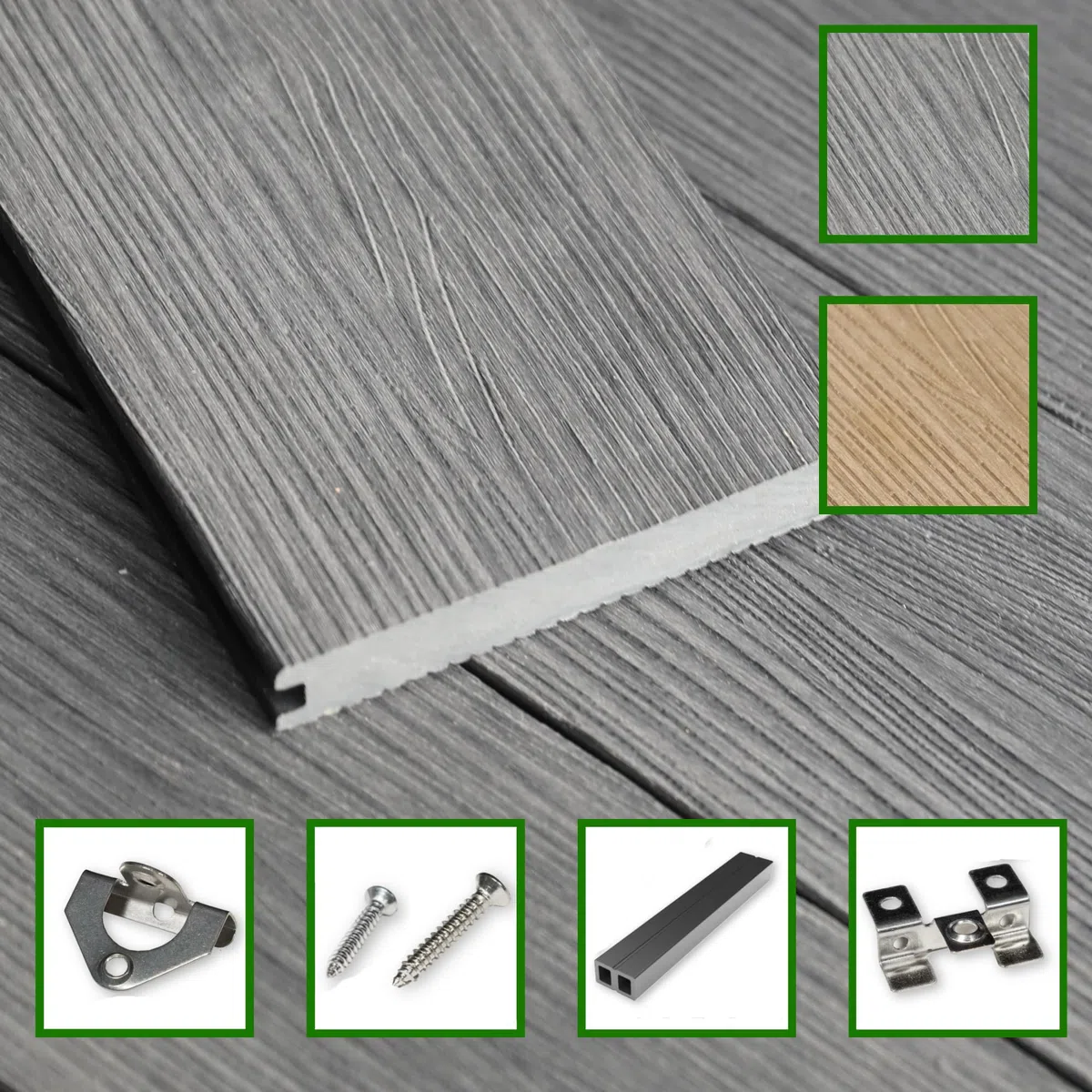"WPC Massivdielen Komplettset - Langlebige Terrassen- und Gartenbeläge in Holzoptik mit einfacher Installation" (Anthrazit, 8 m²)