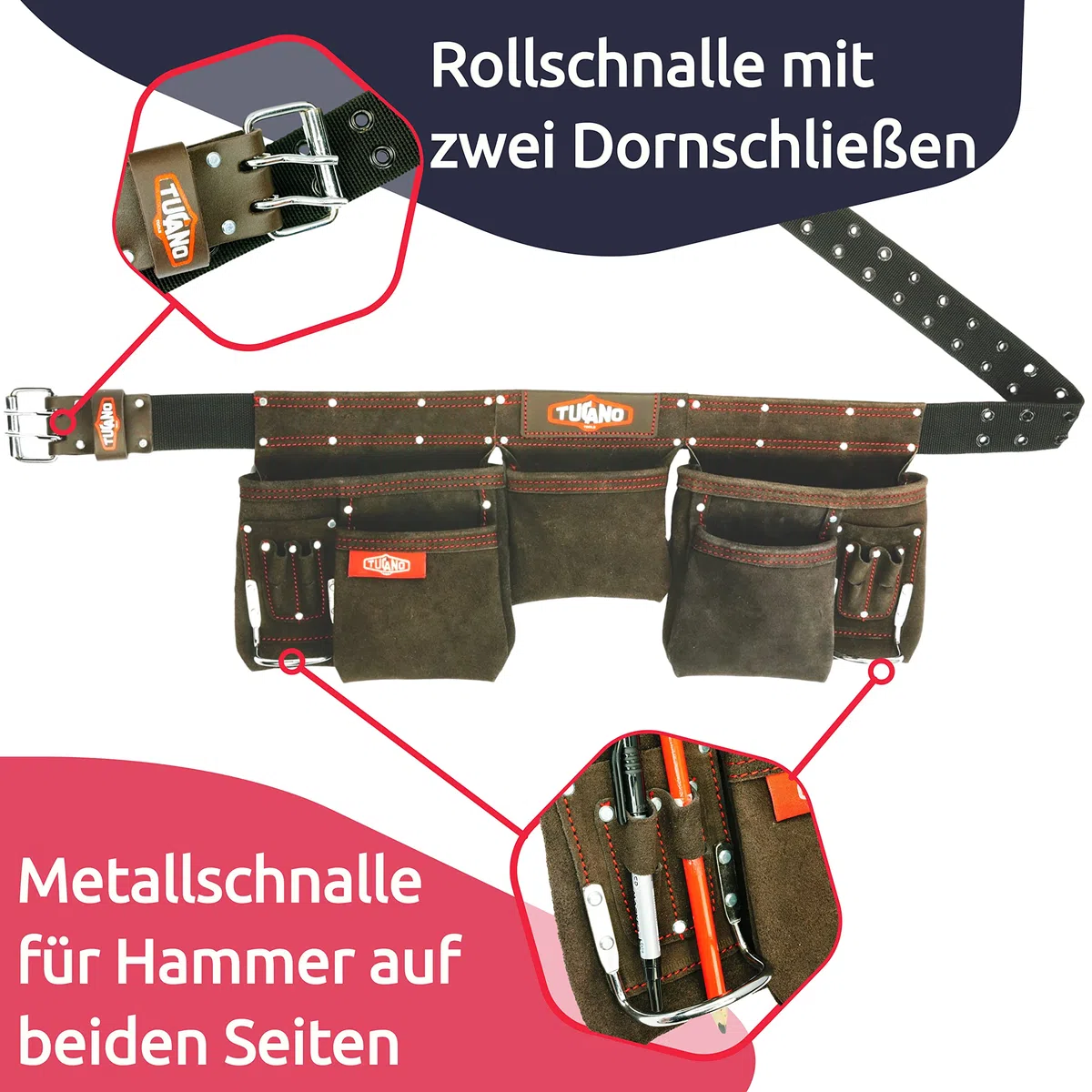 Werkzeuggürtel aus Leder für Rahmer, Tischler Perfekter Elektriker-Werkzeuggürtel und praktisch für Frauen. 12 Werkzeugtaschen für große Kapazität. Unser Werkzeug-Rig passt für Größe 81,3 cm bis 127