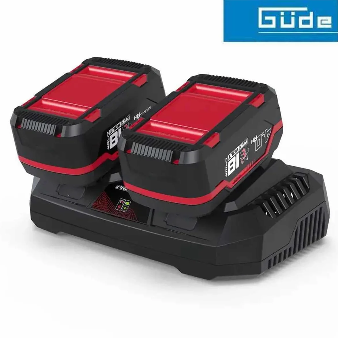 Güde Ladegerät & Akkupack Starter-Kit LGAP 2-18-3040 (18 V, 2X 4,0 Ah Akkupack und 3 A Doppelladegerät, Akkuleistung 72 Wh, Schnelladen in 96 min, passend für alle Geräte aus der 18V E³ Akkuserie)