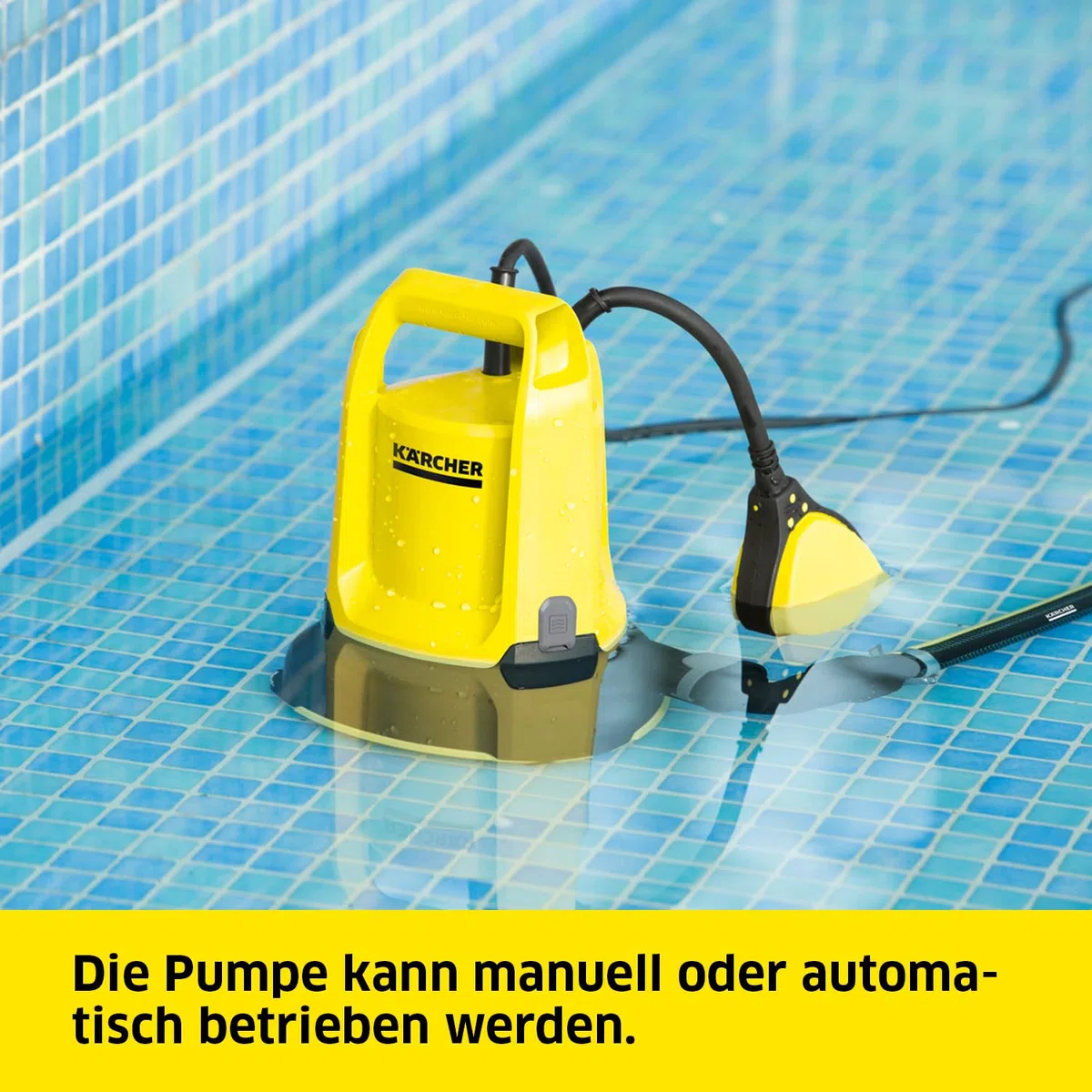 Kärcher SP 9.000 Flat flachsaugende Tauchpumpe, Fördermenge: 9.000 l/h, Eintauchtiefe: max. 7 m, für Schmutzwasser mit Partikeln bis zu einer Größe von 5 mm, Restwasserhöhe: 1 mm, Druck: 0,6 bar