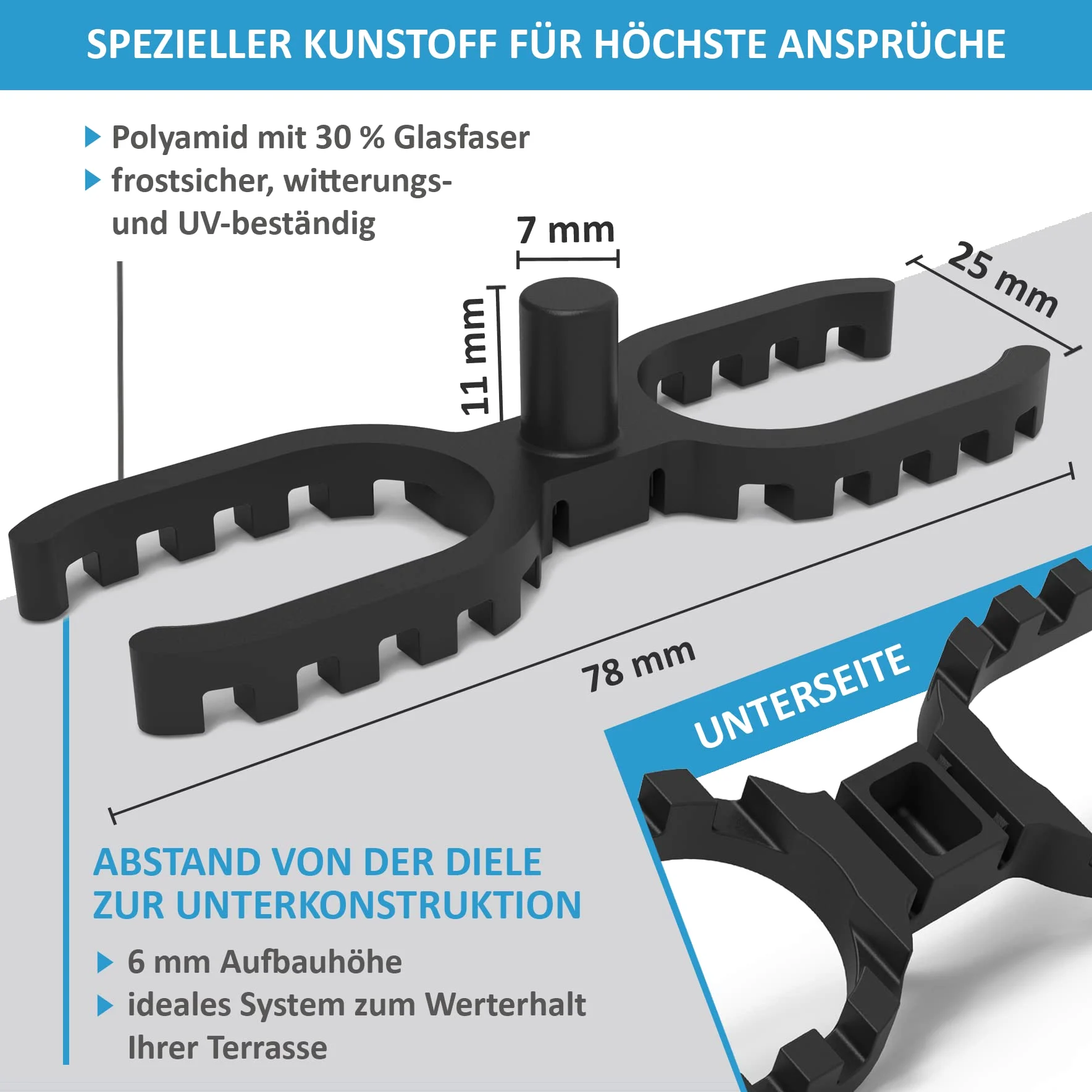 My Plast I 300 Stück - 7 mm Fugenbreite - offen geriffelt I Terrassen-Abstandhalter – hochwertiger Distanzhalter für Terrassendielen