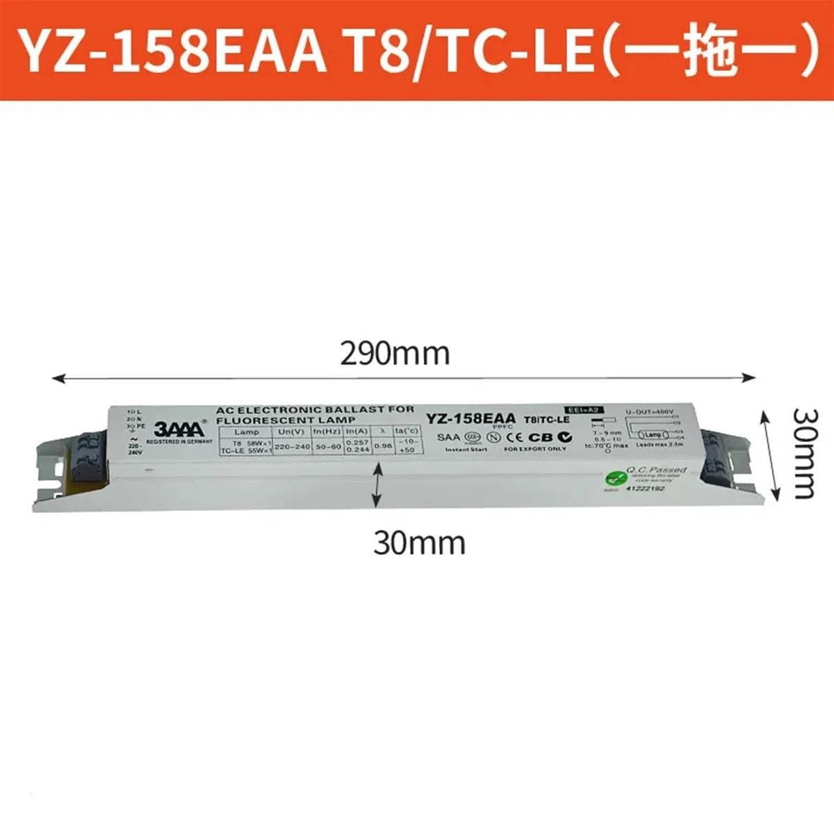 3AAA YZ-158EAA YZ-258EAA T8/TC-L 220 V 2 * 58 W 2 * 55 W T8 elektronische vorschaltgerät ist geeignet for T8 leuchtstofflampe Werbung licht Box gleichrichter (Size : YZ-158EAA)