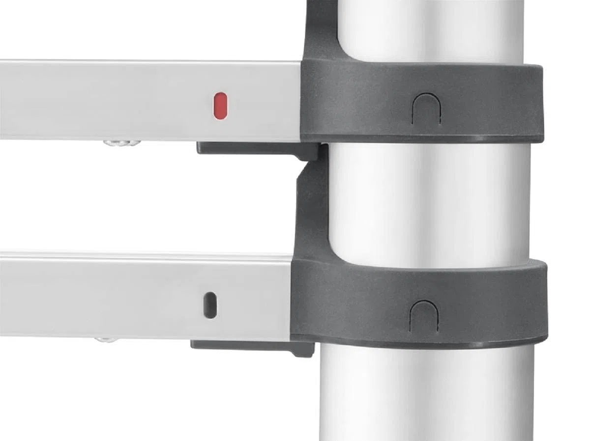 Hailo Teleskopleiter FlexLine, 1x13 Sprossen bis 150 kg, rostfreie Alu Leiter bis 3,80 m Leiterhöhe einstellbar, Silber, platzsparend zu Verstauen, Aktuelles Modell T80