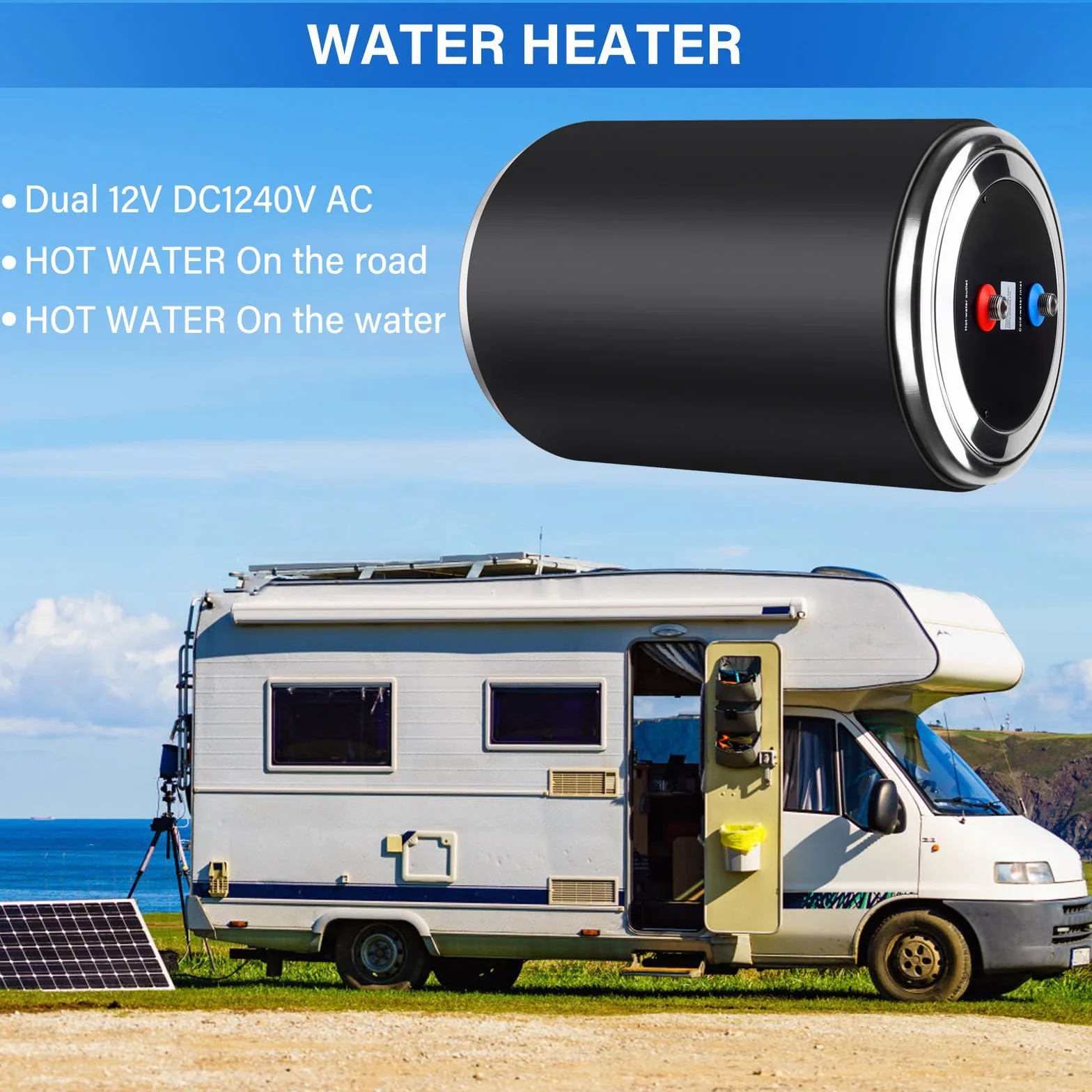 Dual Power Wasserheizung, 12V DC 200W/230V AC 1500W, 10L, für Wohnwagen Camping EU Stecker 230v RV Tank Wasserheizung, Instant für RV, für Camper