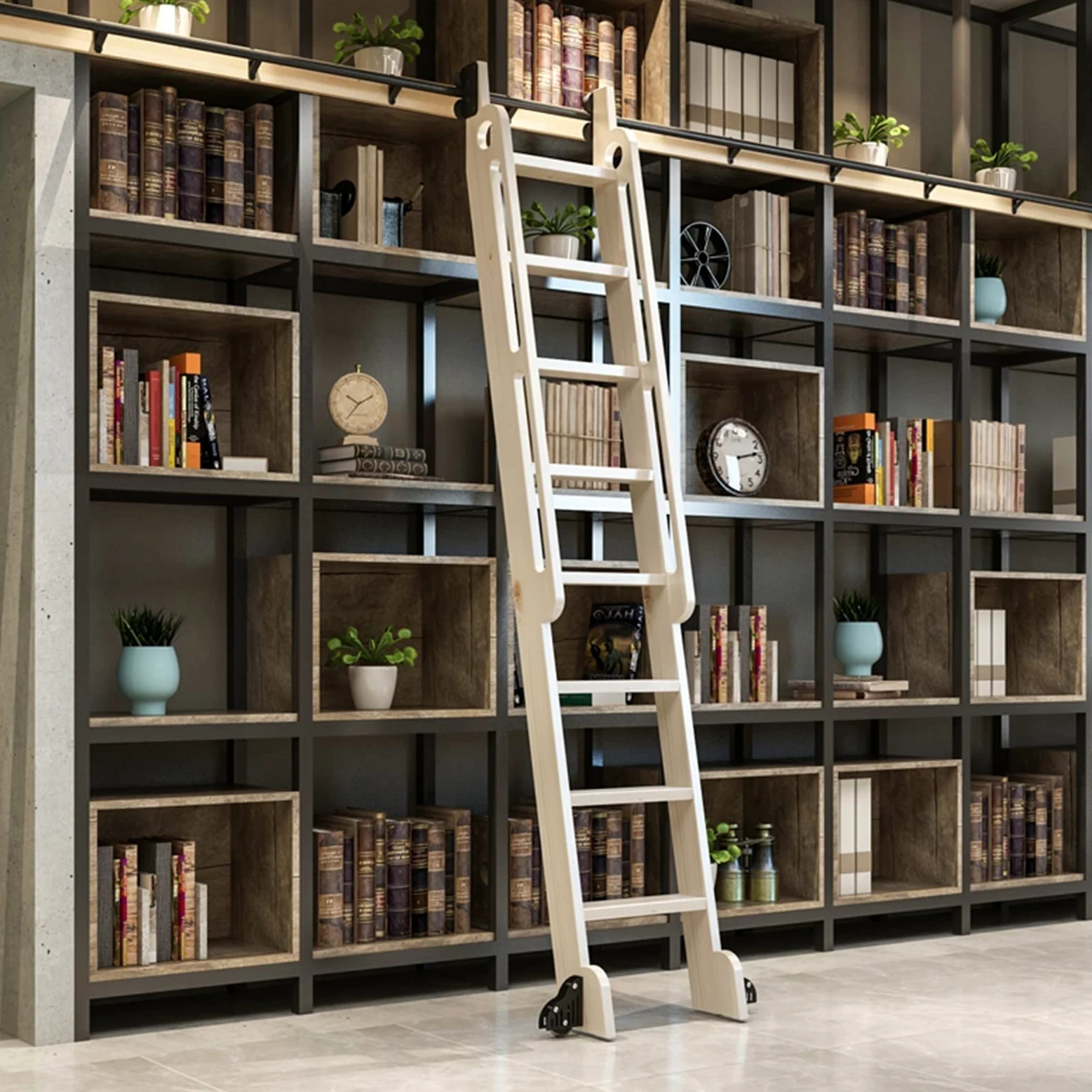 Retactable Rolling Ladder Hardware Library Slide Ladder Hardware Kit, Black Steel Rolling Library Leiter Hardware, Home/Office/Bibliothek Scheune Style Sliding Track Kit