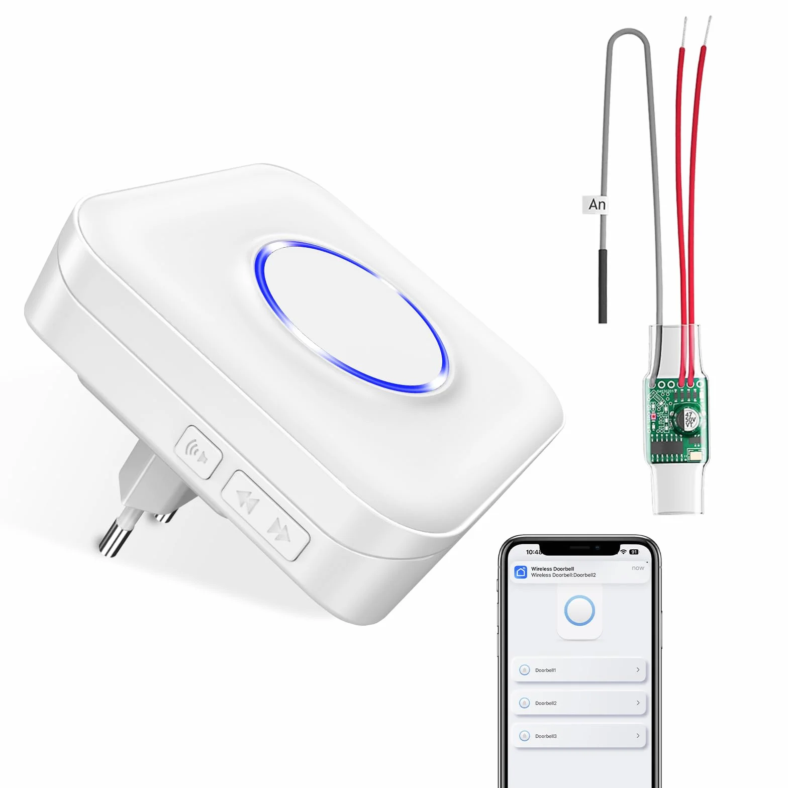 BITIWEND Funksignal Weiterleitung WLAN Funk Erweiterung Set Türklingel und Gong Weiterleitung Funkkonverter 3-24V AC/DC kompatibel mit Smartphone App für bestehende Klingelanlagen/Gegensprechanlage