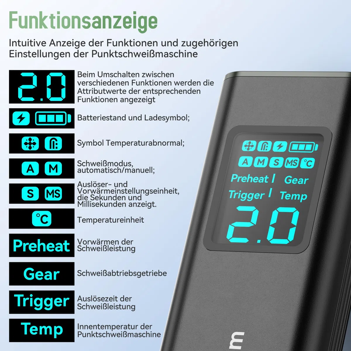 Akku-Punktschweißgerät, AWgem 99-Gang Einstellbares Hand-Punktschweißgerät, Kleines Punktschweißgerät mit LCD-Anzeige, tragbarer Punktschweißer mit Automatischem und Manuellem Modus für 18650-Akku
