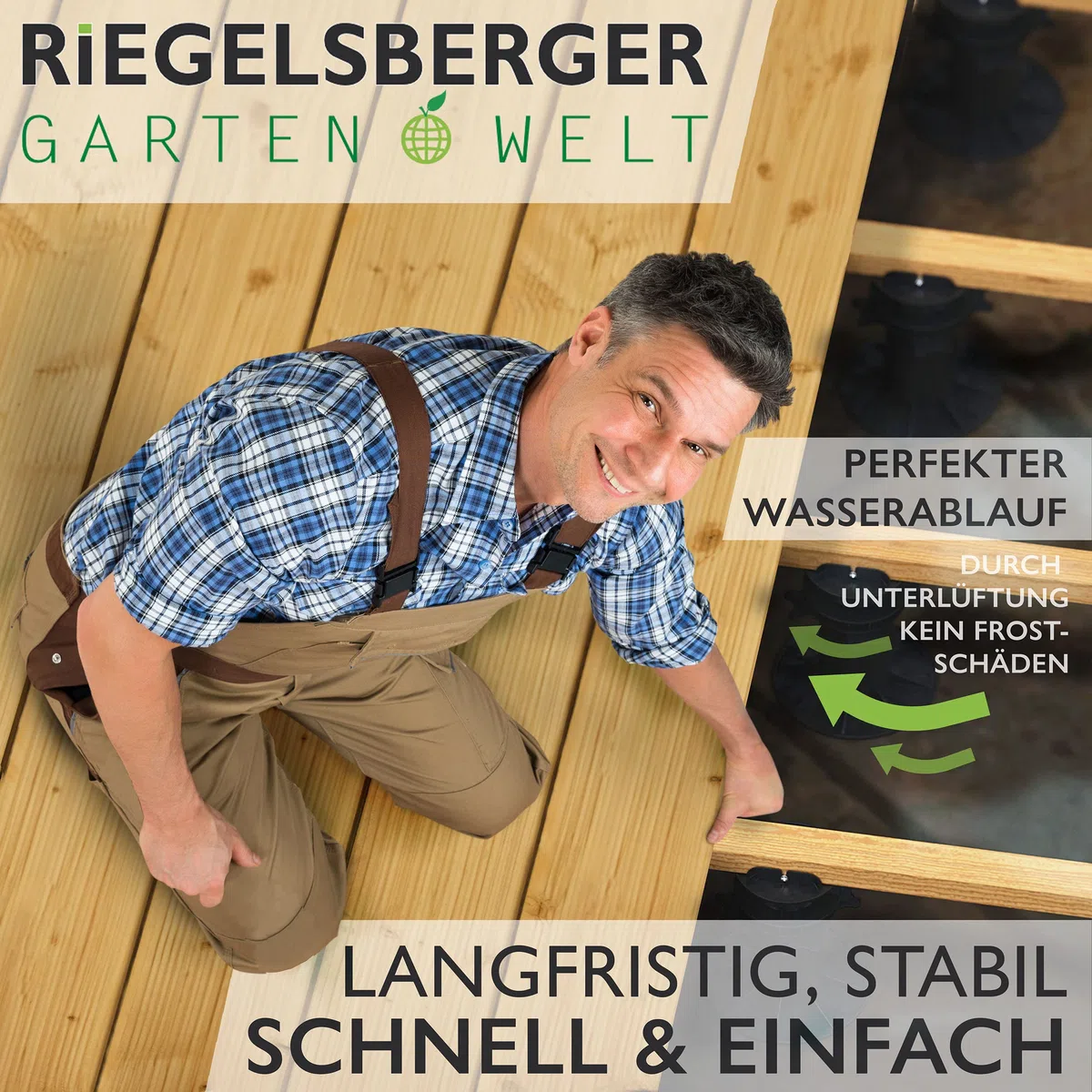 Gartenwelt Riegelsberger Justierbarer Premium Balkenlager Terrassenlager Stelzlager für Holz WPC Aluminium BPC Hartholz Unterkonstruktion höhenverstellbar 70-120 mm | 36 STK. (1 Karton)