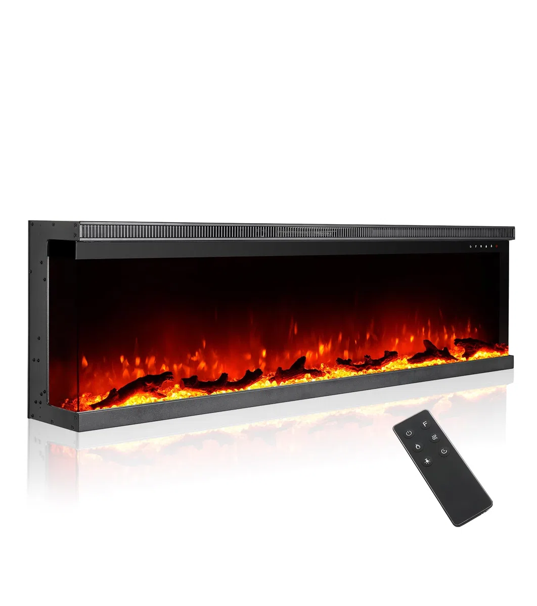 M.C.Haus 3-seitiger Luxus-Elektrokamin mit 3 Installationsmöglichkeiten, Einbaukamin an Multi-Media-Wand, Elektrischer Flammeneffekt mit 9 Farben, 1800W, 153cm/60inch, Schwarz