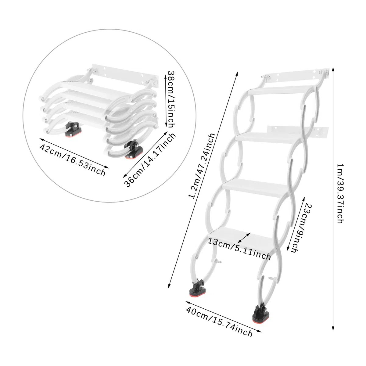 Dachbodentreppe, 4 Stufen Wandmontierte Ausziehbare Klapptreppe, Wandmontierte Dachbodenleiter, rutschfesten Stufen Loftleiter, Teleskop-Stufenleitern, Tragkraft 200 kg