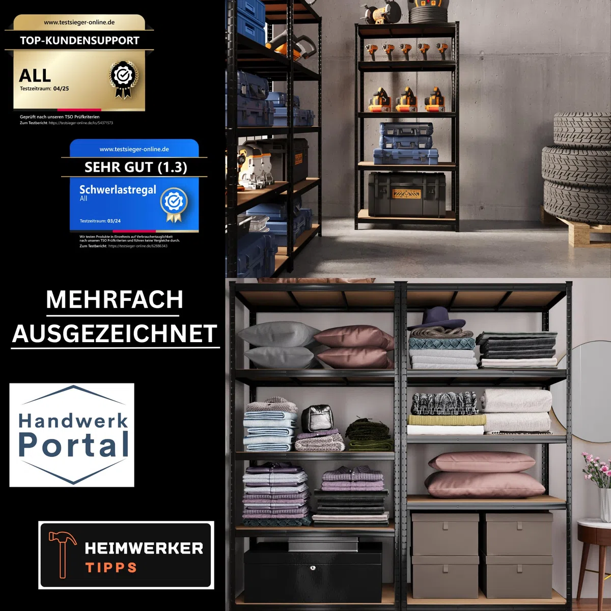 ALL Premium Schwerlastregal 180x90x40cm - 2er Set Schwarz 1250kg Traglast stabiles Kellerregal Metall, Lagerregal & Vorratsregal ideale Regale für kellerraum, Regal Keller & abstellraum Regal
