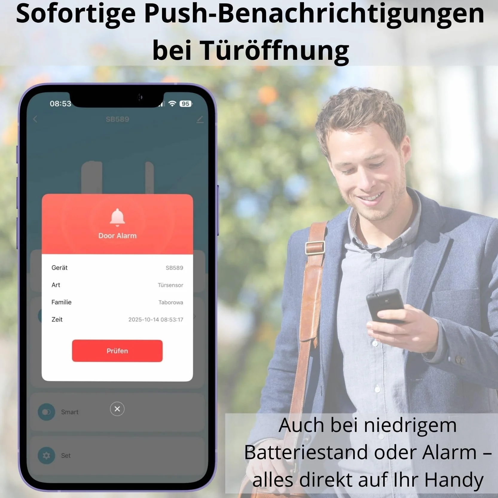 Sone Smart One Türsensor Alarm, Fenstersensor Drahtloser. Alarm in Echtzeit. WLAN WiFi Smart Life/Tuya App kompatibel mit Alexa/Google Home