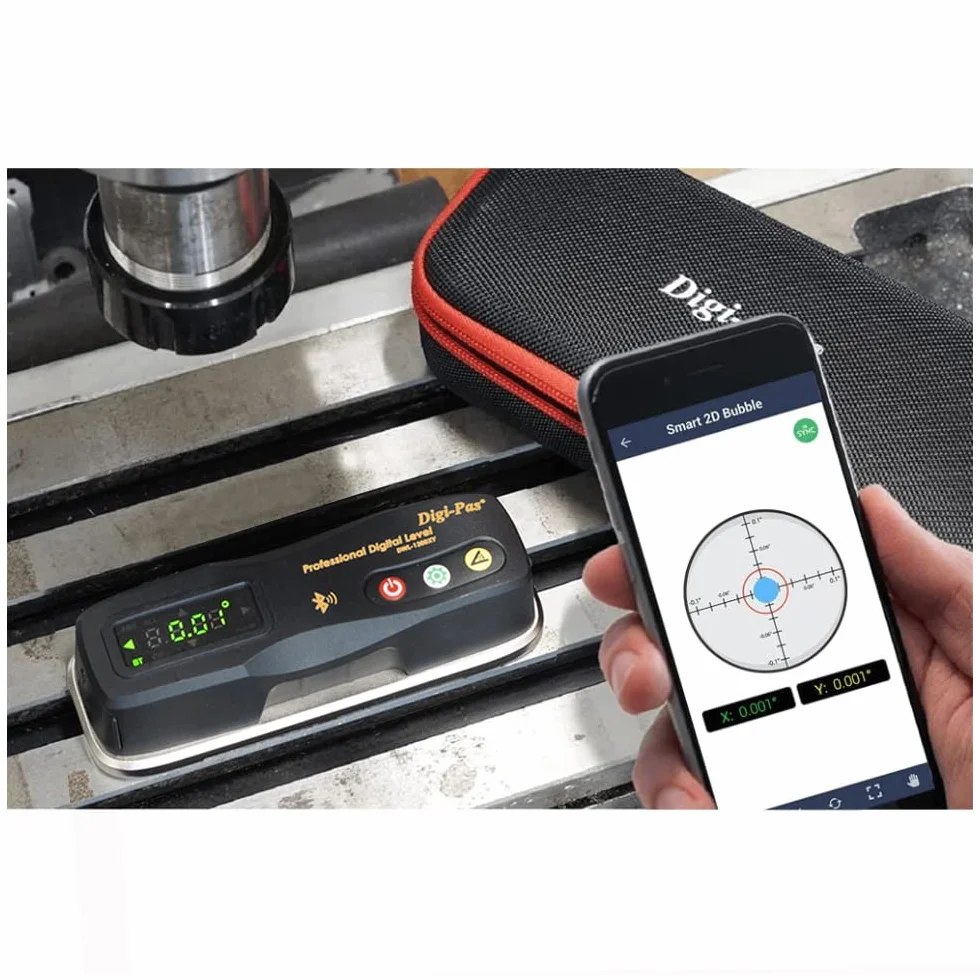 Digi-Pas 2-Achsen Smart Machinist Digitale Wasserwaage DWL1300XY Bluetooth 0,002 Zoll/Fuß (0,2 mm/m)