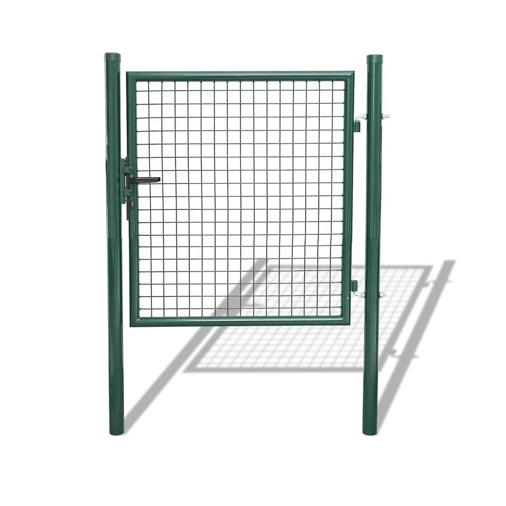 Metall Gartentor 100x100 cm Grün, Robustes Zauntor Hoftor aus verzinktem Stahl Rundrohr, Gartentür für Gartenzaun inkl. Griff, Schloss + 3 Schlüsseln