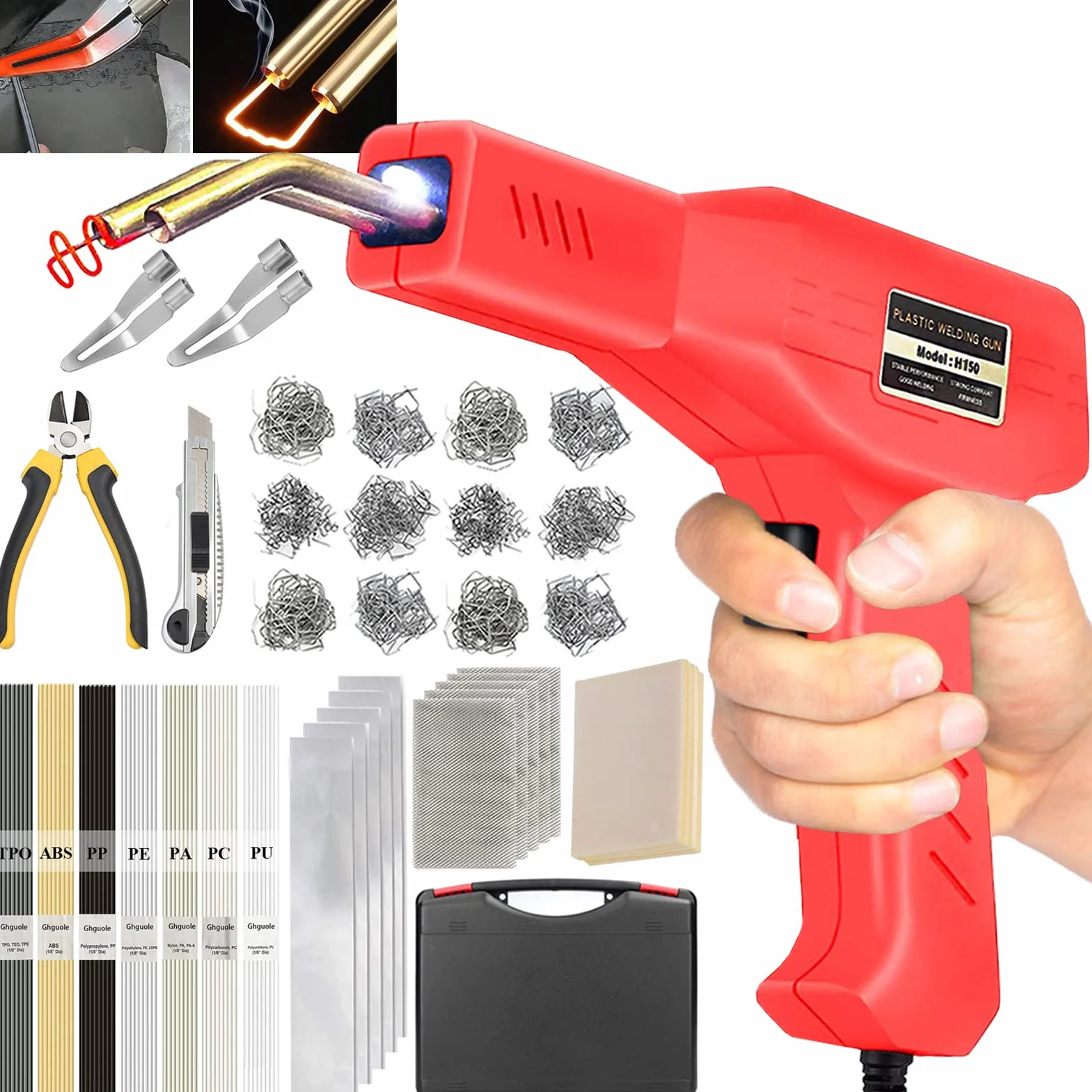 220W Kunststoff Schweißgerät Auto Stoßstange Reparaturset,2-in-1 Kunststoffs Reparaturset mit 800PCS Klammern 64pcs 8 Typen Kunststoff-Schweißstäbe,Kunststoffs Schweißen,Hot Hefter für Auto Stoßstange