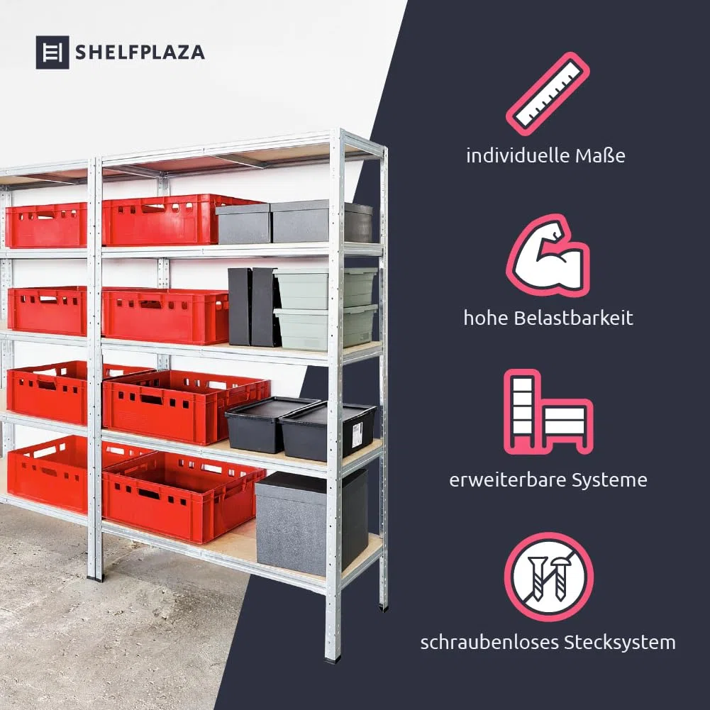 shelfplaza Home 230x80x60 cm Schwerlastregal in verzinkt mit 6 Böden und 145 kg Traglast pro Boden