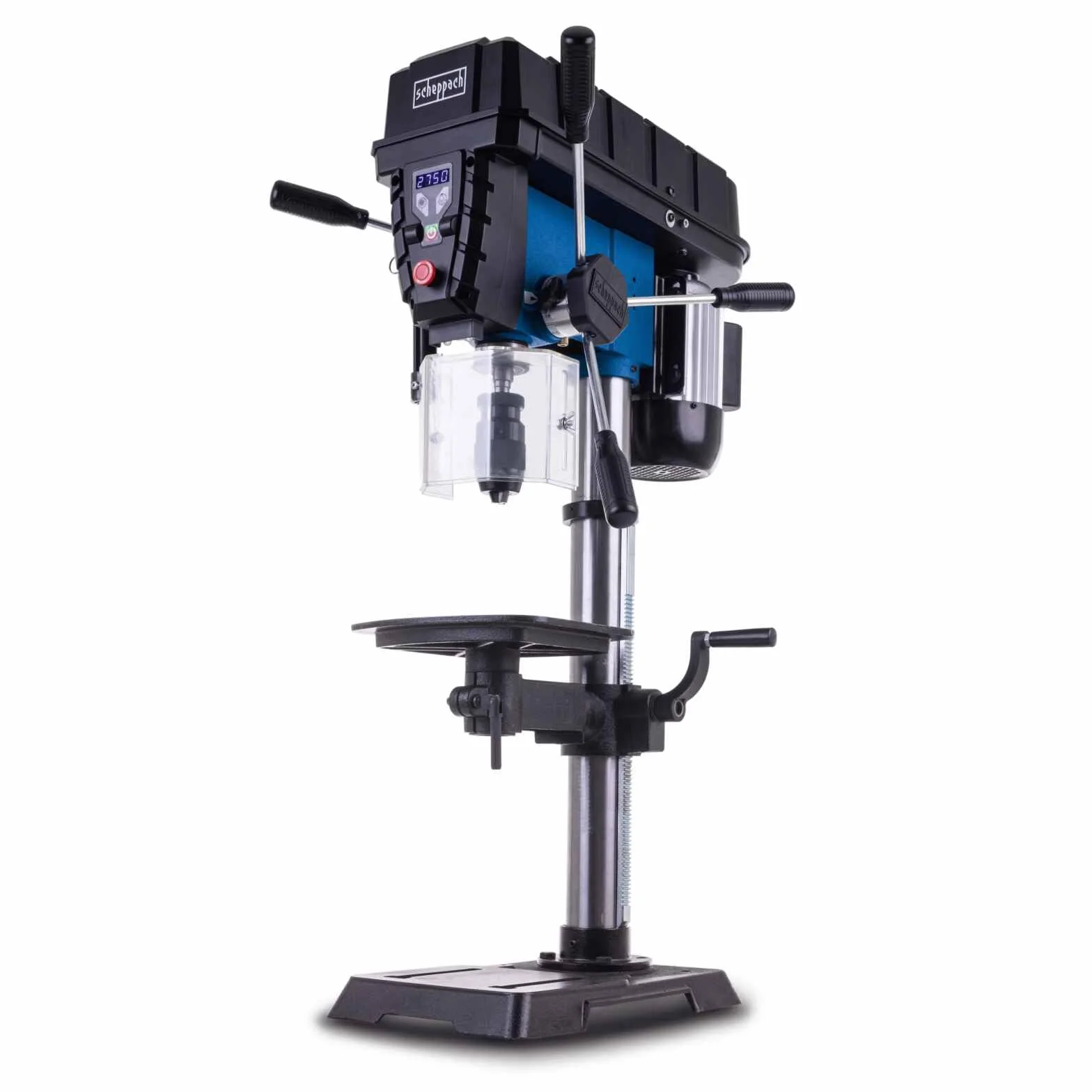 Scheppach Tischbohrmaschine TBM300Vario mit 80mm Bohrtiefe | Leistung 750W | Bohrfutter 1-16mm | Drehzahl 440–2580min-1 | Schnellspannbohrfuter, Digitaldisplay, Laser & LED | Holz, Kunststoff & Metall