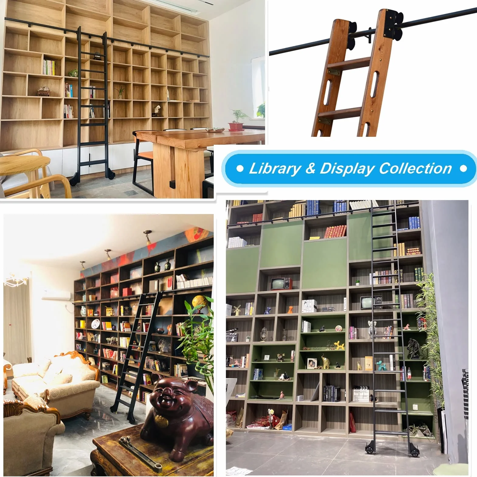 Robuste rollende Bibliotheksleiter, Schiebeleiterschienen-Set, robuste Gleitschienen | Rollleitern für Bücherregale oder Lager, Rollenschienensystem-Zubehör (ohne Leiter) (Größe: 13 Fuß/400 cm Spur k