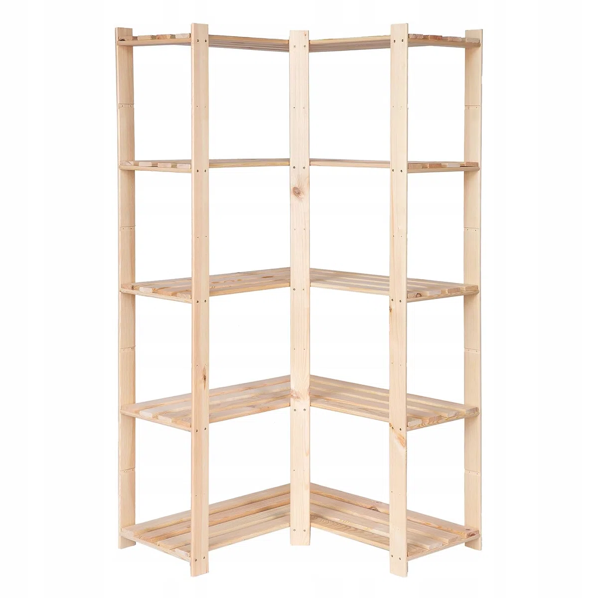 Holzregal Eckregal 170x83x38 cm (HxBxT) Standregal Natur Lagerregal mit 5 Ablagen Stehend Garage Regal Keller Wohnzimmer Kiefernholz Badregal Pflanzenständer