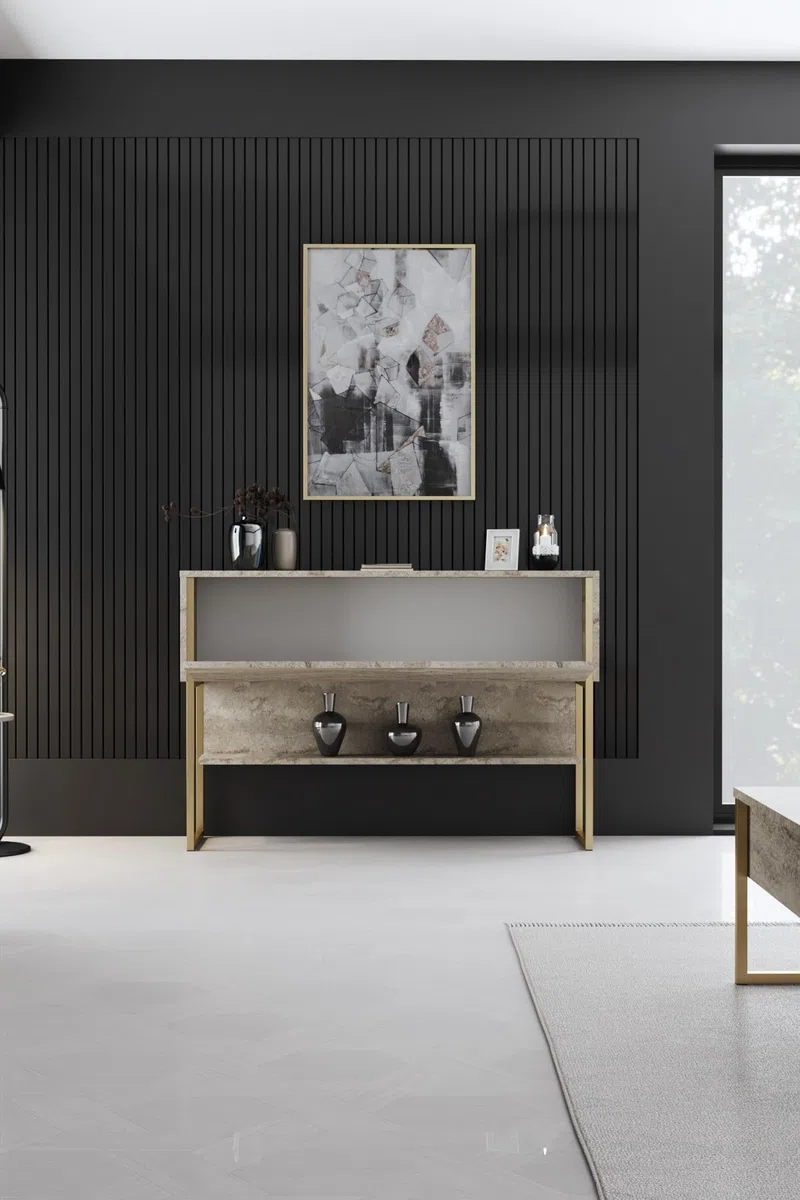 Holzkonsole "Luxe" - 120 x 30 x 80 cm - Travertin Gold