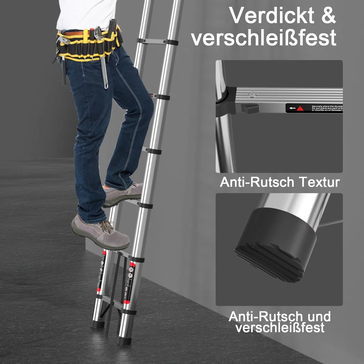 5M verdickte Teleskopleiter mit abnehmbaren Haken Edelstahl ausziehbare Faltbare 16.5ft Leiter, stärker als Aluminiumleiter