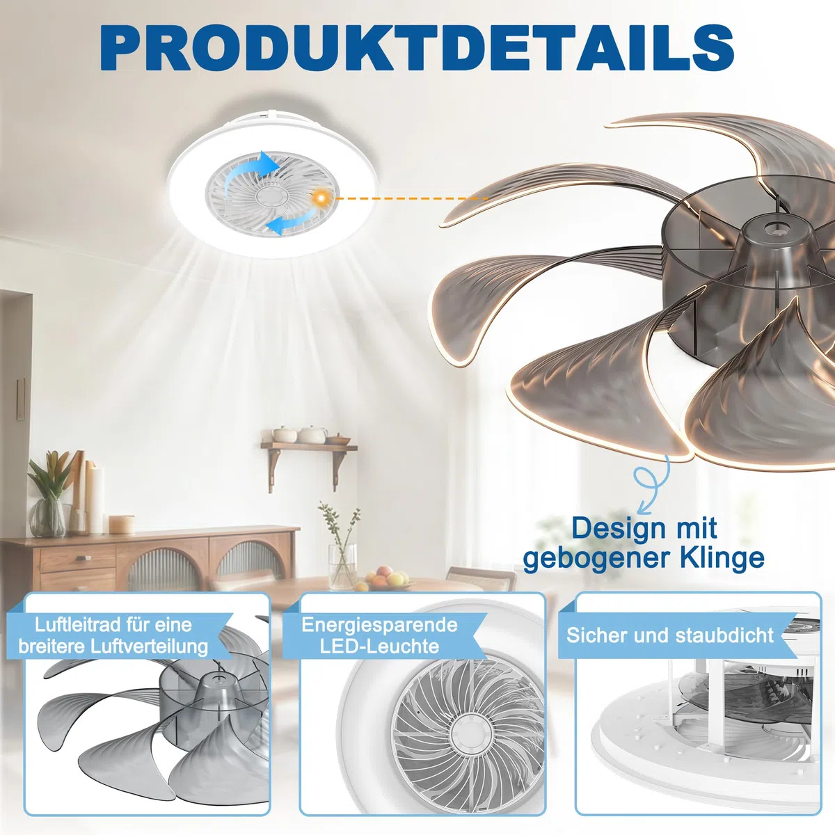 ACXIN LED Deckenventilator Mit Beleuchtung Deckenventilator mit Fernbedienung Lüfterlicht Deckenleuchte Dimmbar Modern Lüfter Lampe Ventilator Deckenlampe 90W