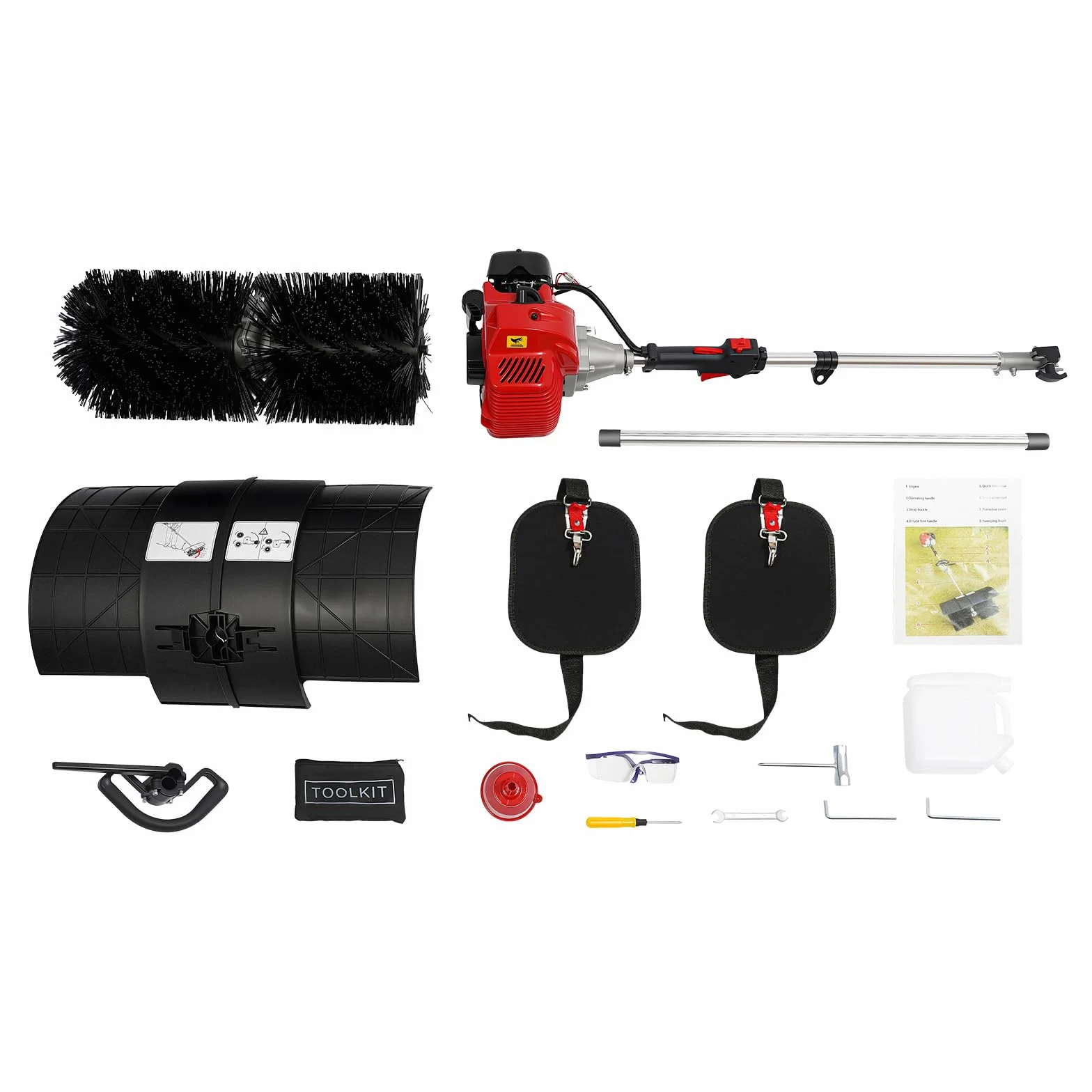 52CC Benzin Kehrmaschine, 2.3 PS 2-Takt Motorbesen Kehrbesen Benzin Benzin Motorbürste Motorbesen Handheld Schneeschieber Räumgerät Schnee mit Schutzbrille für Die Reinigung Von Rasen Laub