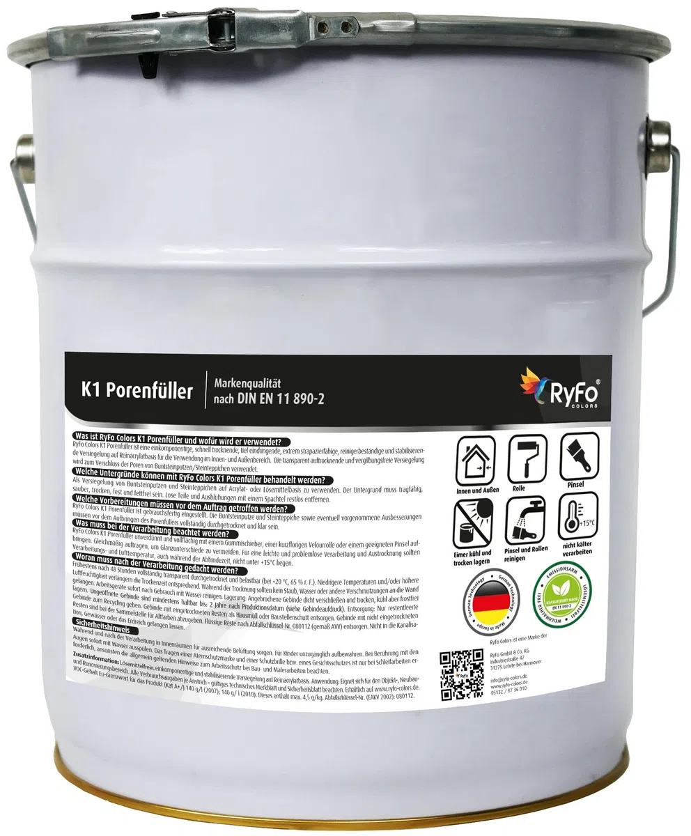 RyFo Colors K1 Porenfüller 10kg (Größe wählbar) - Versiegelung für Buntsteinputz, Steinteppich, verarbeitungsfertig, transparent, für innen und außen