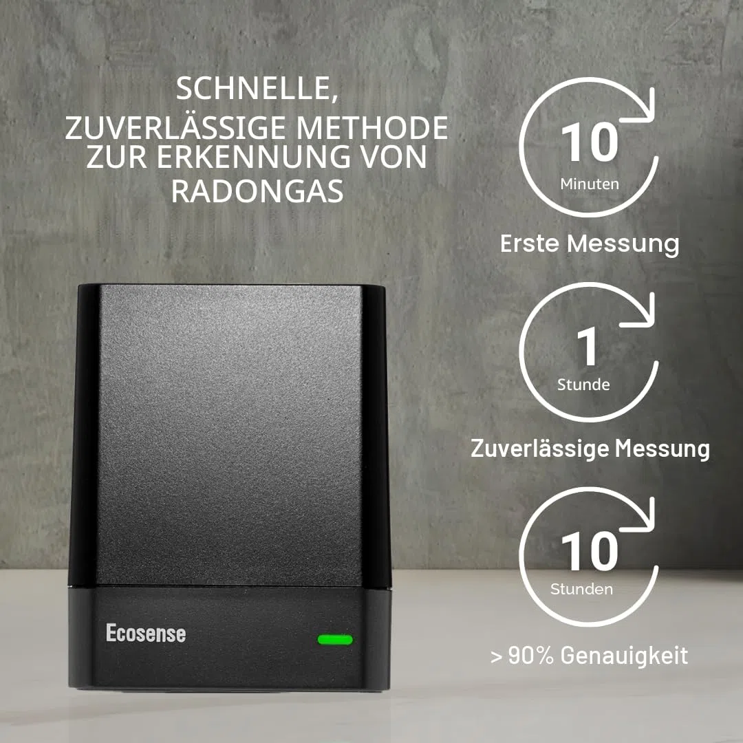 Ecosense EQ100 EcoQube, Digitaler Radon-Detektor, Schnelle Erfassung schwankender Werte, Kurz- & Langzeitüberwachung mit Trenddiagrammen, Fernzugriff auf Daten, Wi-Fi 2,4 GHz Netzwerke nur