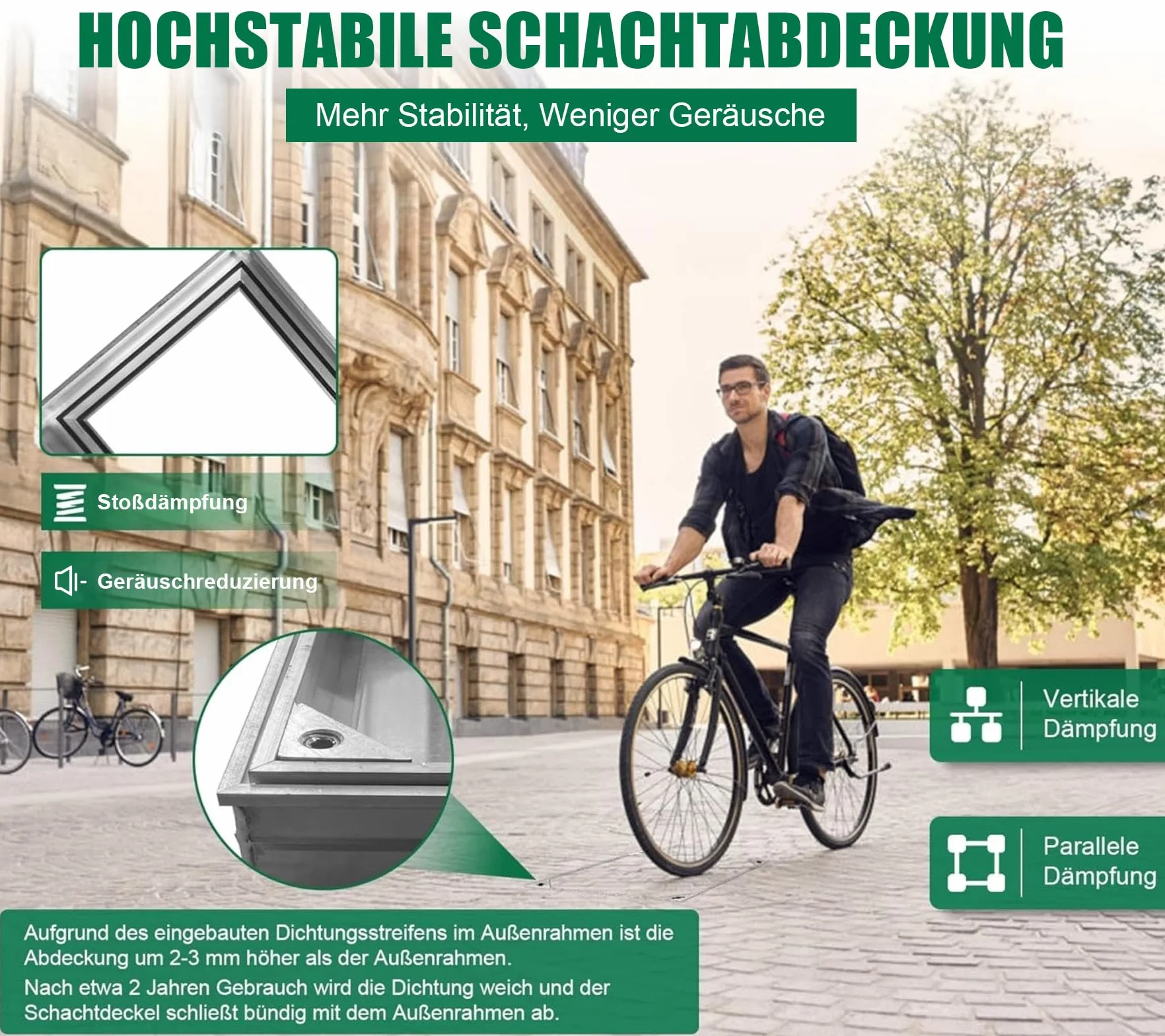 Schachtabdeckung Befliesbar Alu Lichte Weite: 300 x 300 mm | Höhe: 55 mm Schachtdeckel Auspflasterbar mit Dichtung ＆ Rahmen für Innen/Außen Geruchsdicht Wasserdicht Rostfrei inkl. Hebegriffen