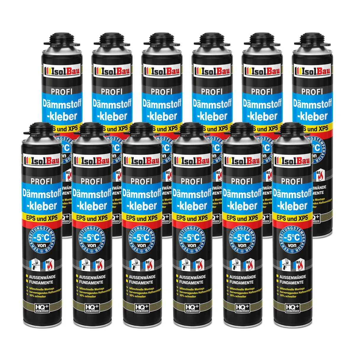 Isolbau B2 Dämmstoffkleber - 12 x 750 ml Perimeterkleber für EPS- & XPS-Platten - 1K PU-Klebeschaum für Fixieren und Isolieren